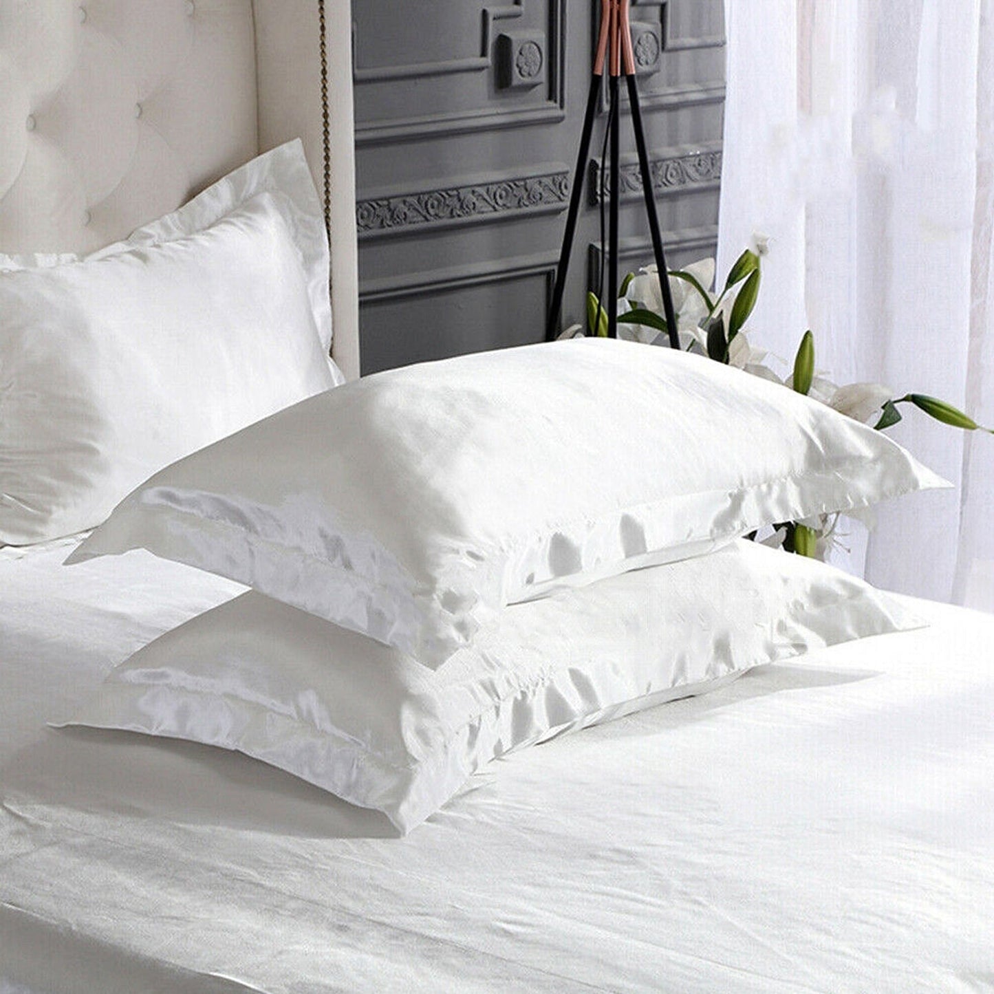 2pcs Silk Satin Bedding Pillowcases Smooth Soft Standard Cover