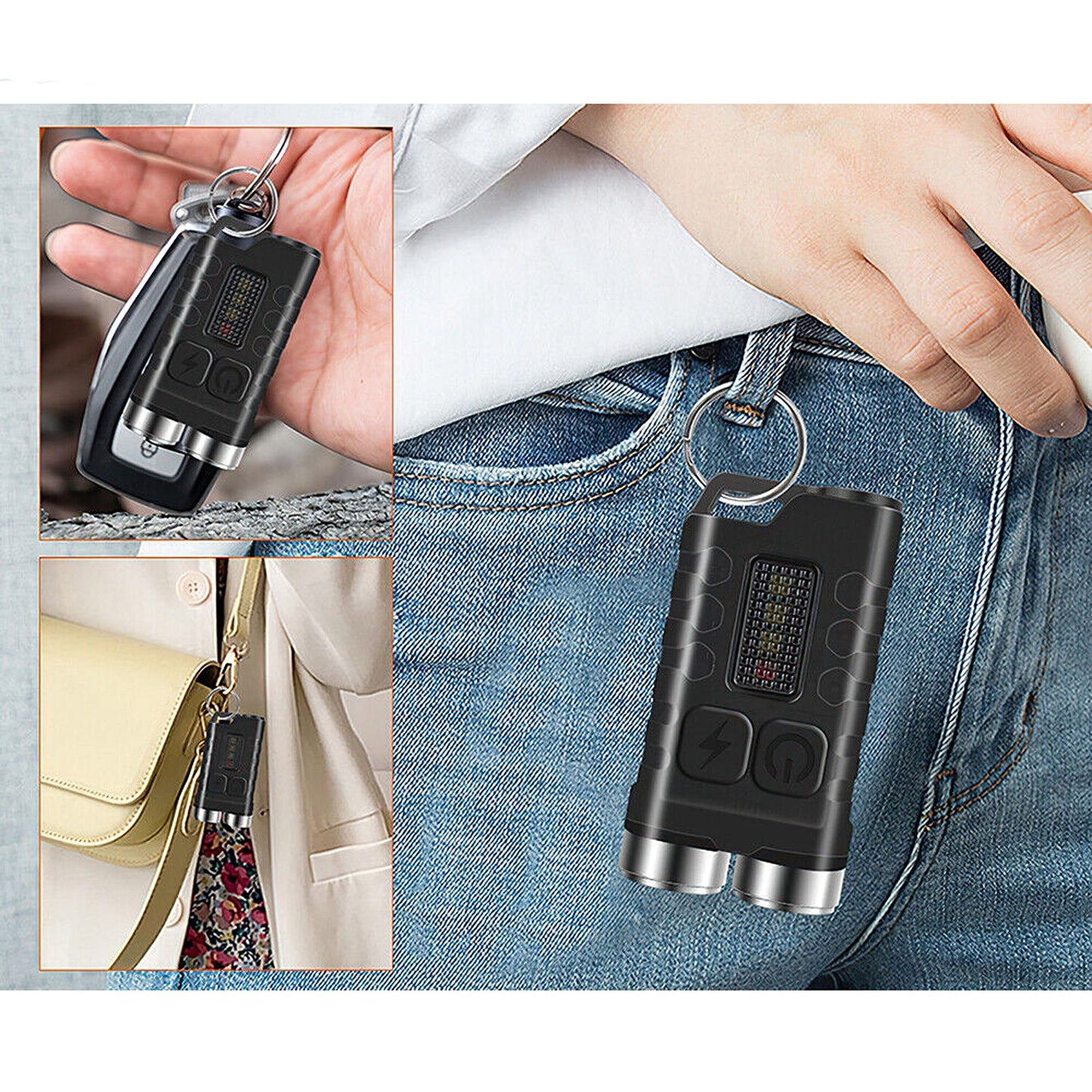 900 Lumens Mini Keychain EDC Flashlight USB Type-C Rechargeable Work Light