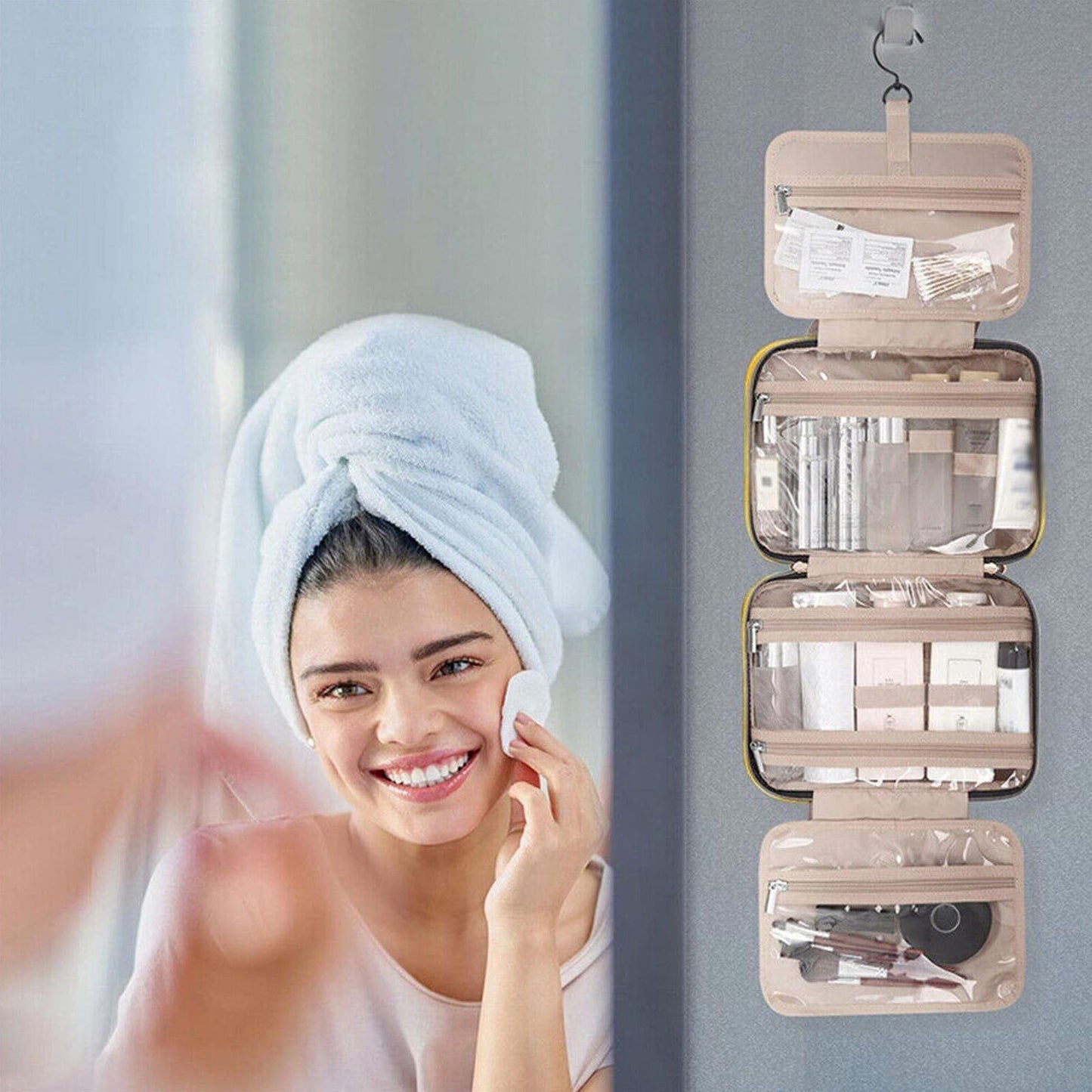 Large Travel Toiletry Organizer with Hanging Hook Cosmetic Makeup Bag