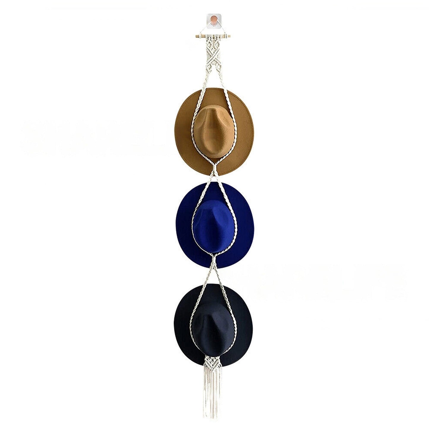 Boho Style Macrame Hat Display Rack Rope Hanger for 1 to 3 Hats