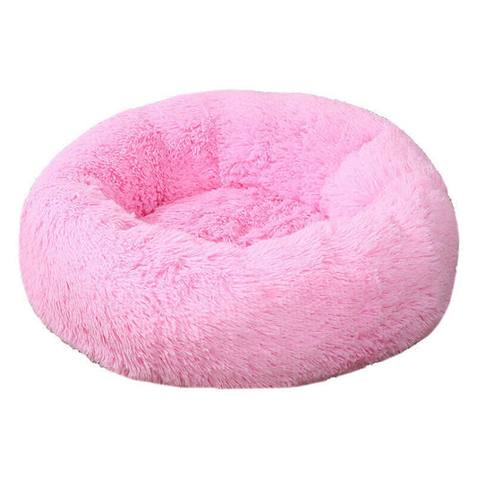 Pink Plush Round Nest Pet Dog Cat Calming Bed Comfy Sleeping Kennel Cave