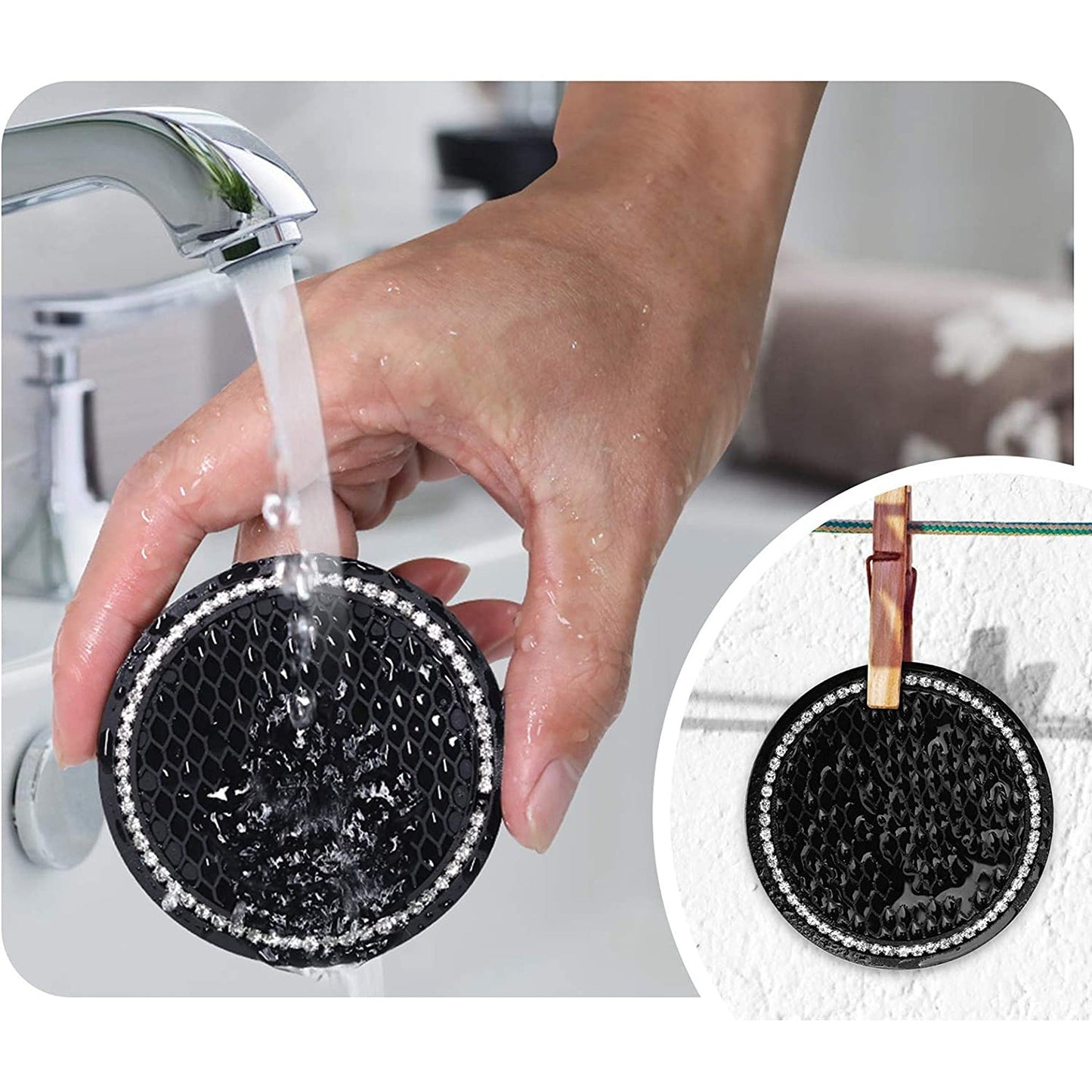 2pcs Anti-Slip Black Car Coasters Bling Cup Holder Inserts