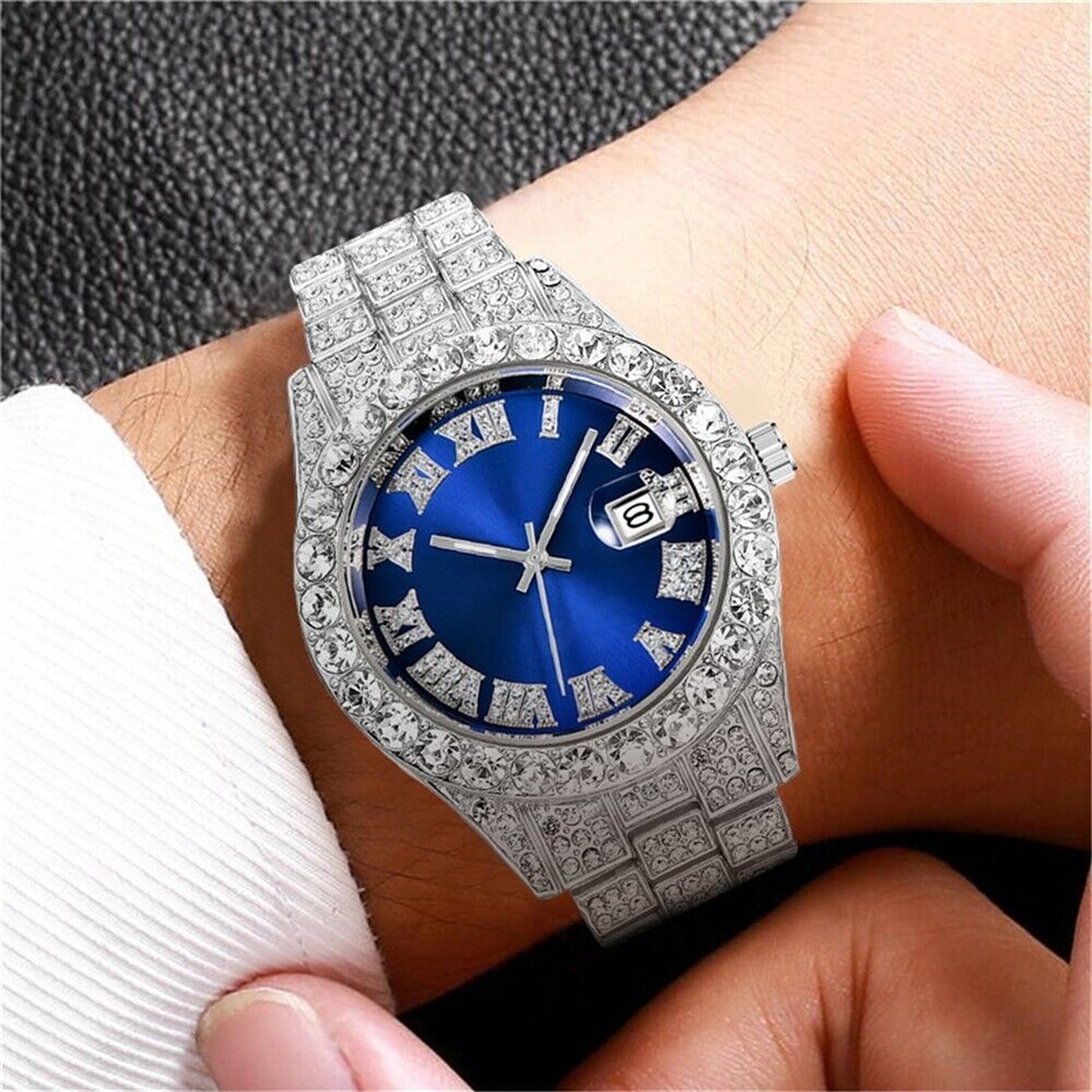 Men Luxury Hip Hop Watch Iced Bling Diamond with Stainless Steel Band