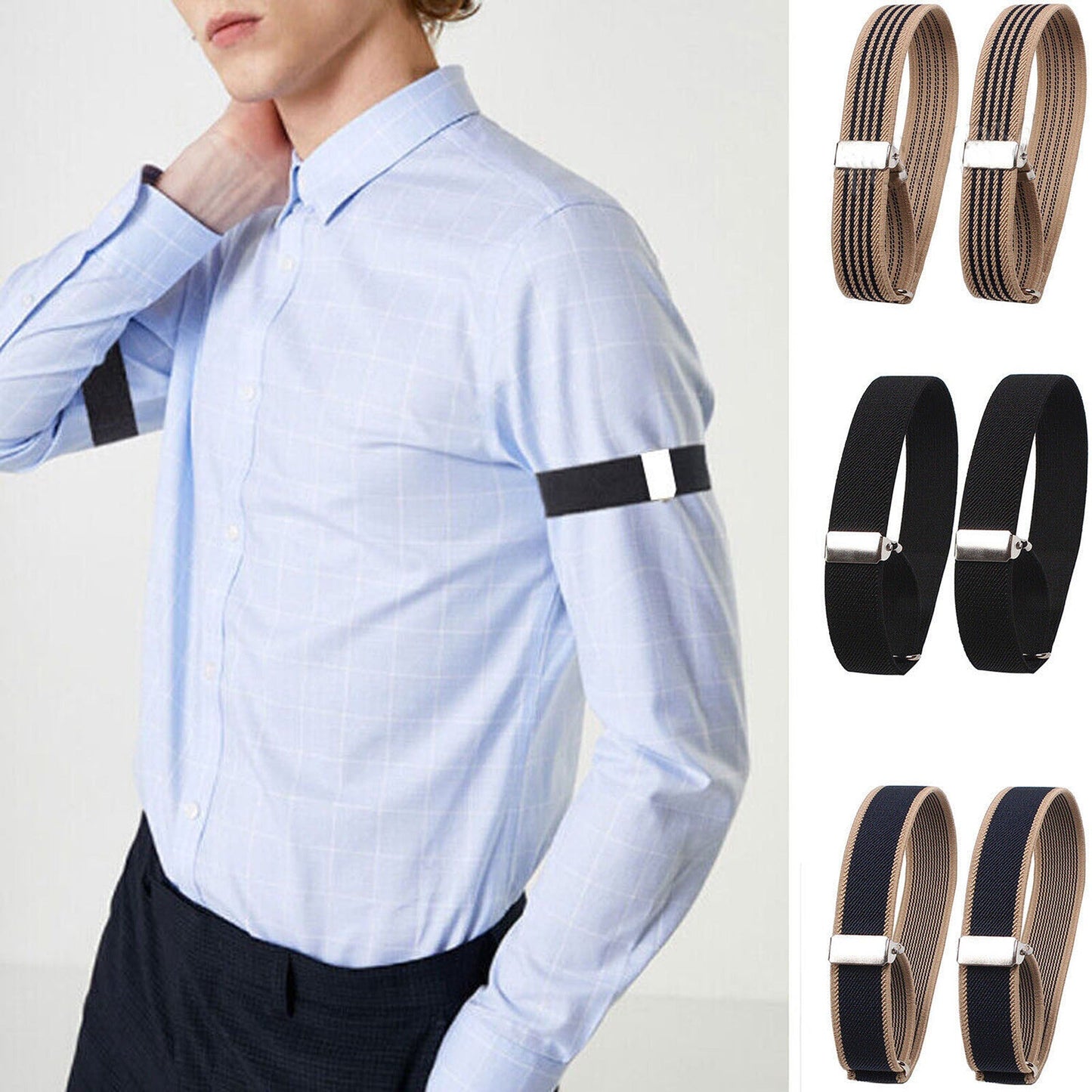 6pcs Fashion Elastic Shirt Sleeve Garters Unisex Anti-Slip Armbands