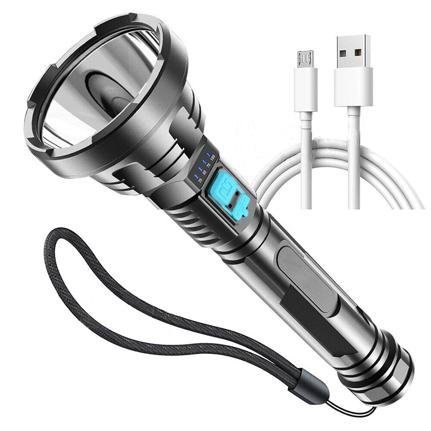 High Powered Torch USB Rechargeable LED Flashlight Bright