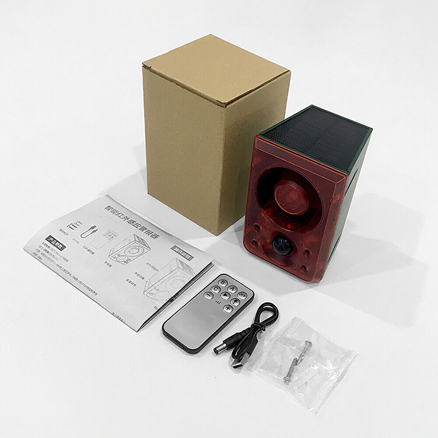 Outdoor Solar Motion Sensor Alarm with Siren Dog Barking and Gunshots Sounds