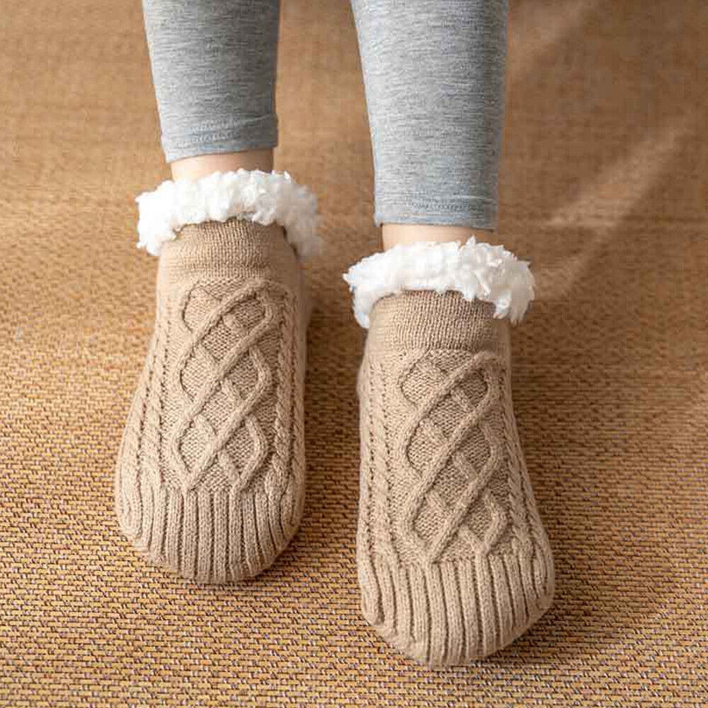 Winter Fleece Lined Women Slipper Socks Warm Fluffy Non Slip