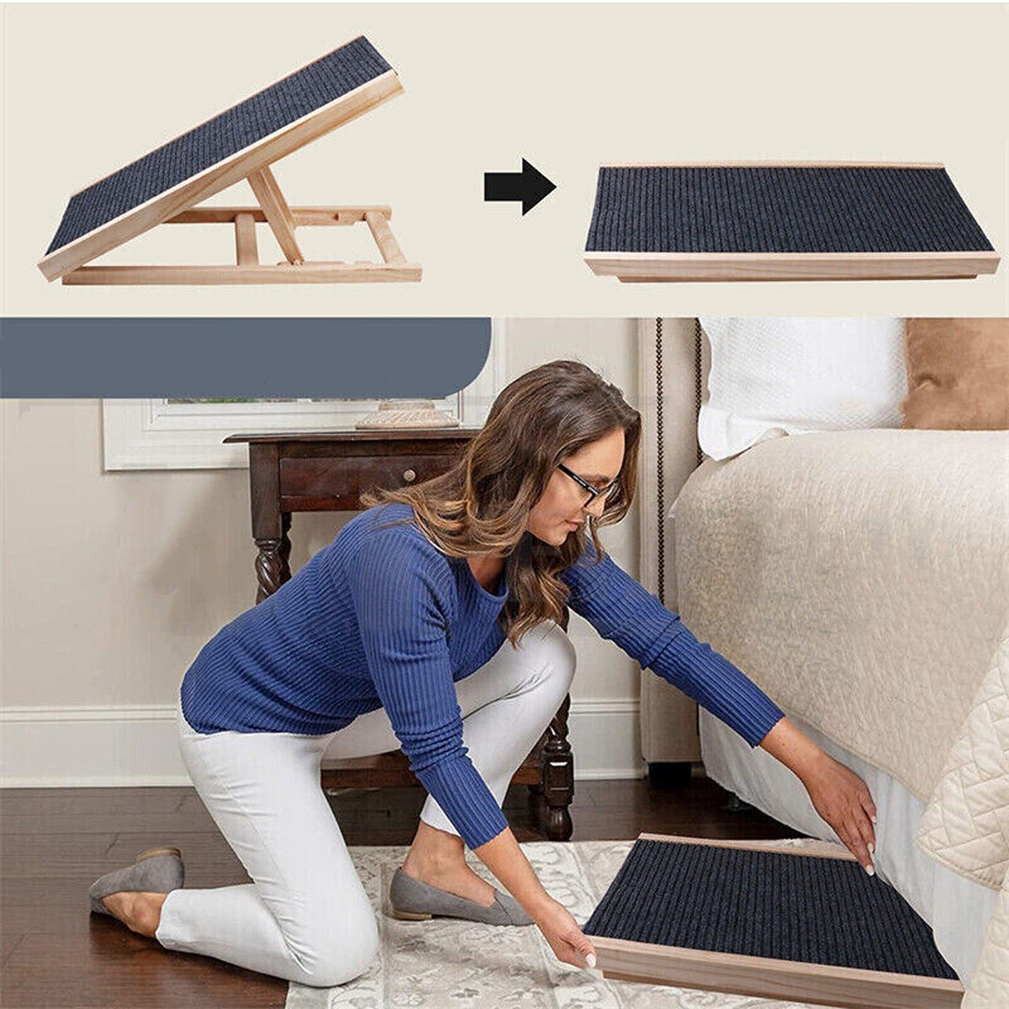 Adjustable Wooden Foldable Pet Ramp for Dogs Access to Bed Sofa Car