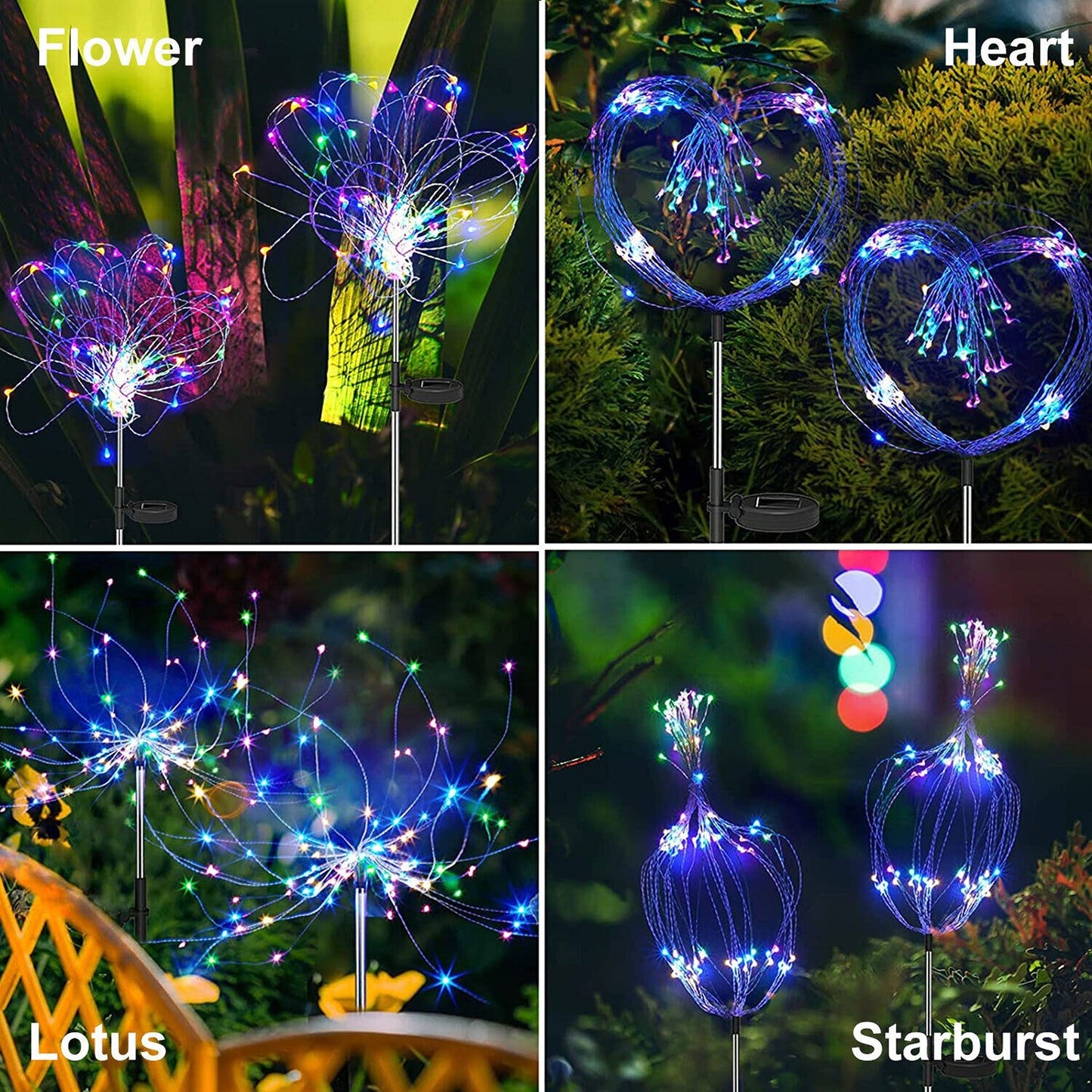 2pcs LED Solar Fireworks Garden Lights Starburst Design for Nighttime Display