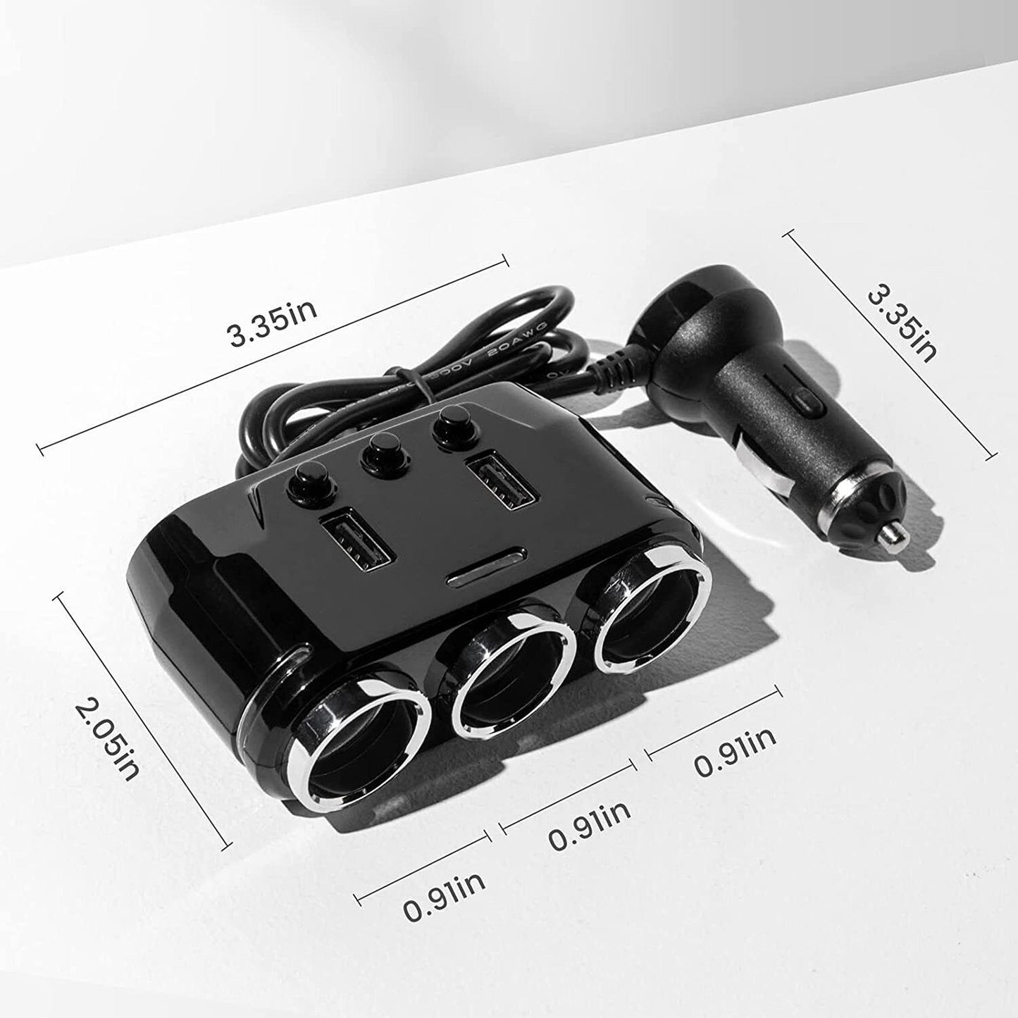 3-Way Multi Car Socket with Dual USB Power Adapter Splitter