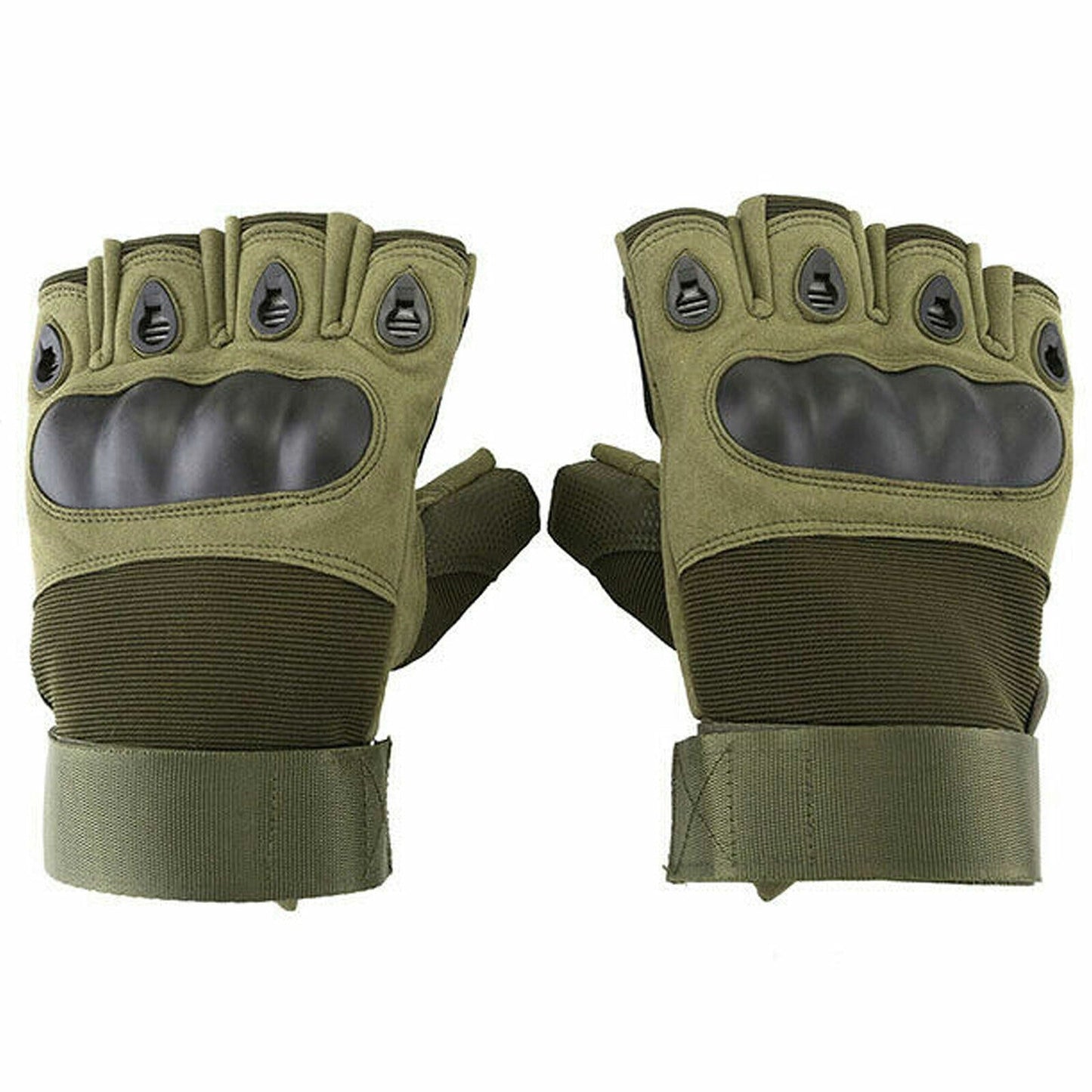 Army Green Tactical Fingerless Gloves Motorcycle Combat Sport Leather
