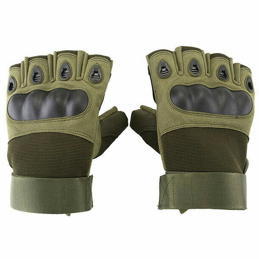 Army Green Tactical Fingerless Gloves Motorcycle Combat Sport Leather