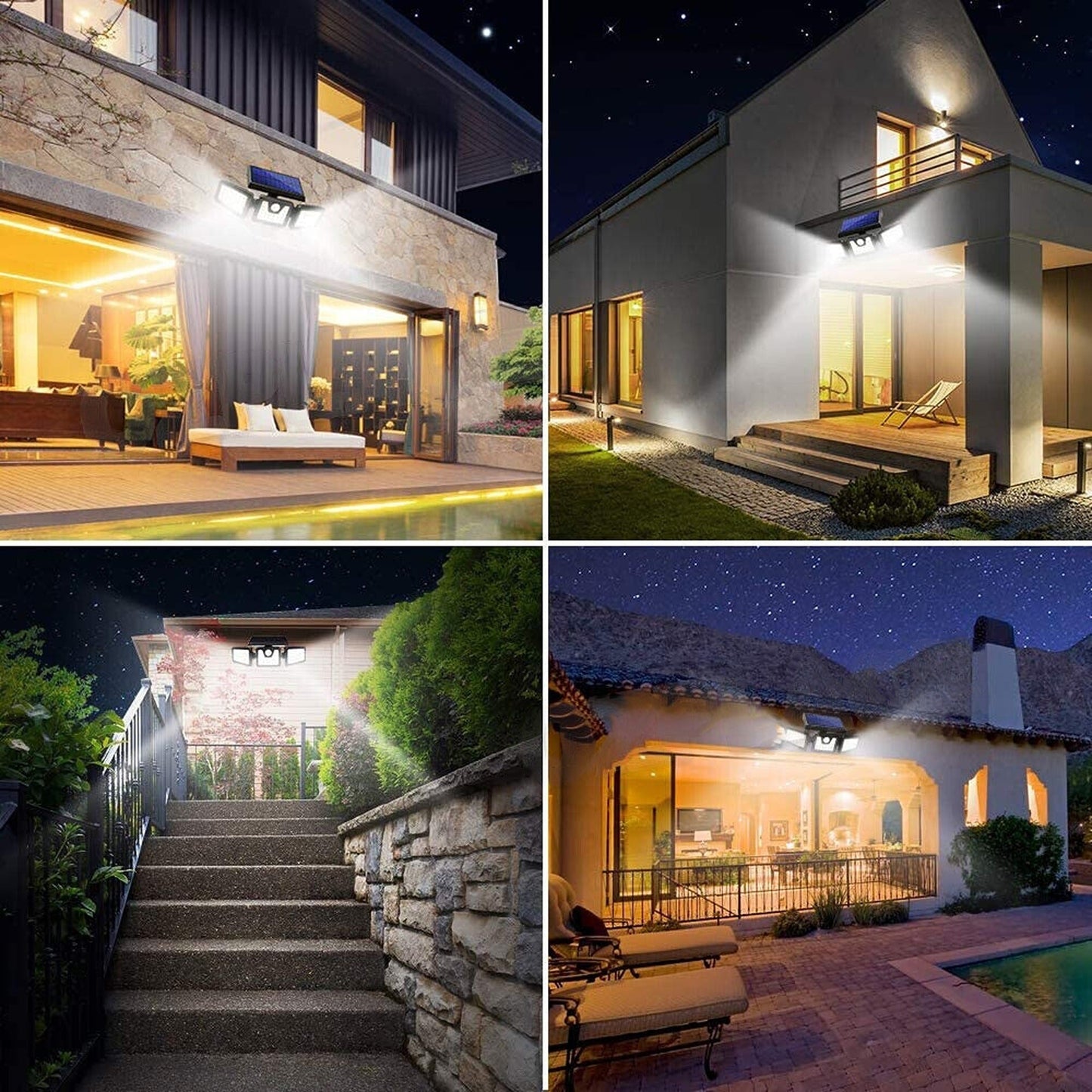 LED Solar Motion Sensor Security Light Outdoor 3 Head Wall Flood Lamp