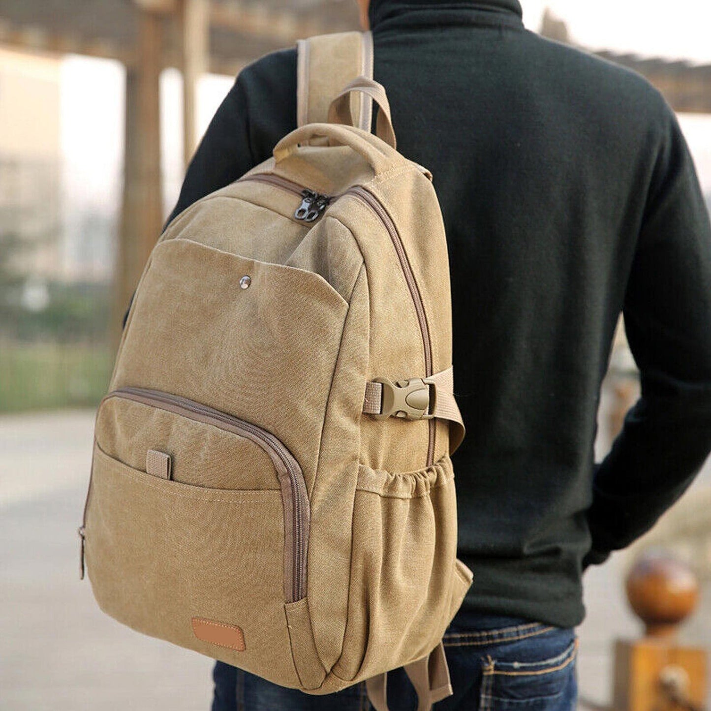 Large Canvas Backpack for Laptops School Travel Bag for Men and Women