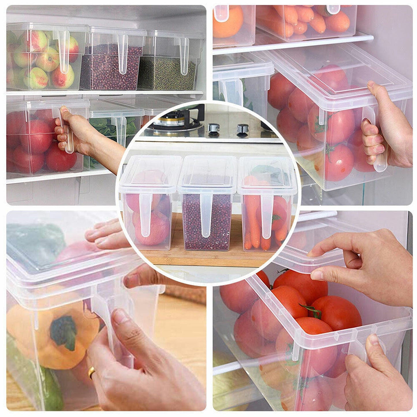 4pcs Fridge Storage Containers Food Kitchen Freezer Organizer Set