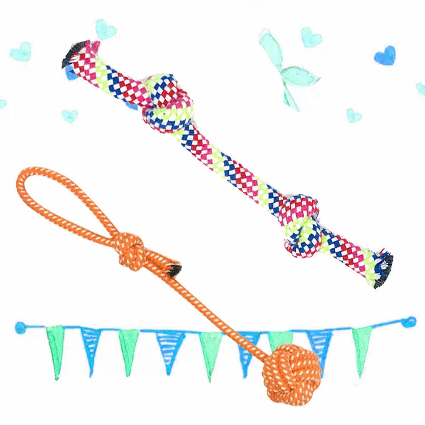 Durable Cotton Puppy Dog Rope Chew Toy Set for Clean Teeth Cat Toys