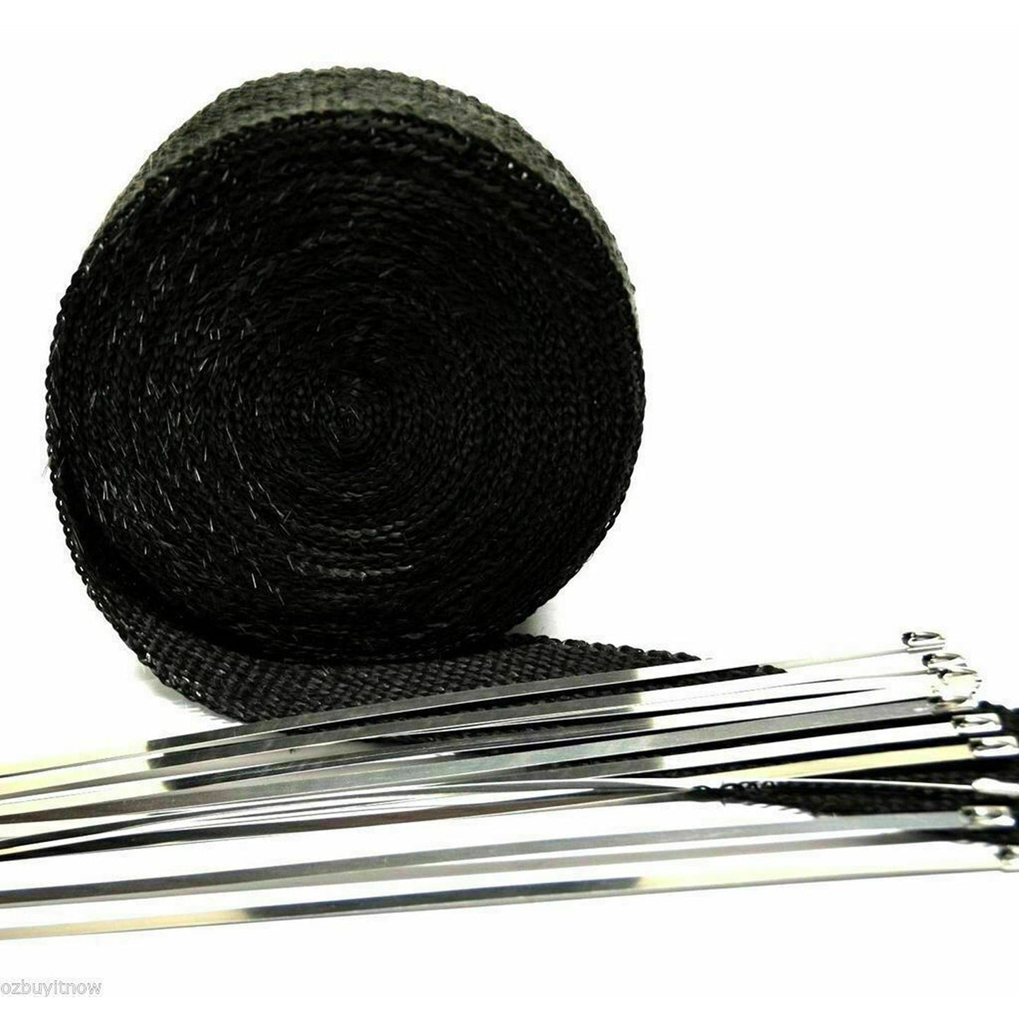 Exhaust Heat Wrap Resistant to 2000F with 10 Stainless Ties Black