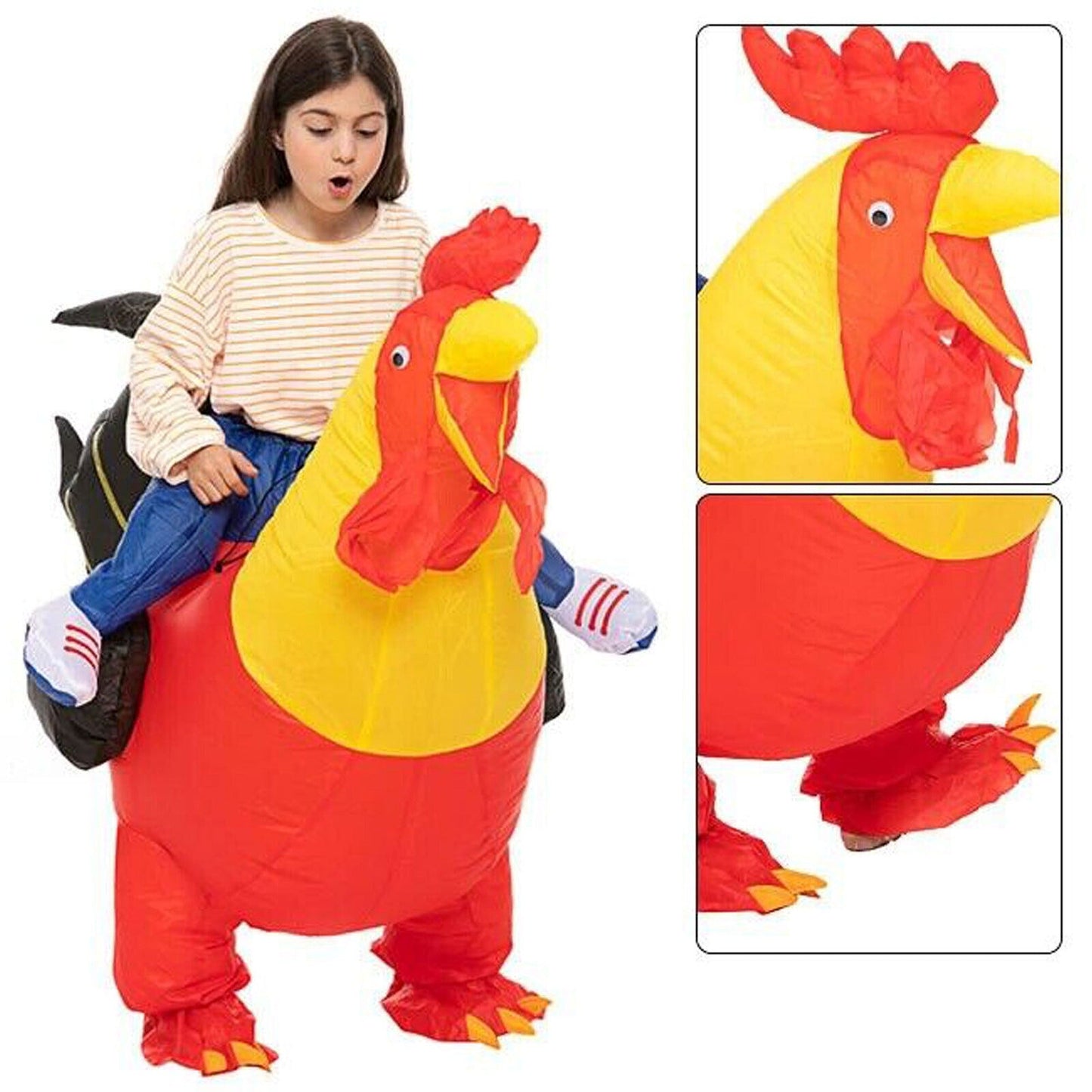 Inflatable Red Rooster Costume for Parties Blow Up Chicken Zoo Mascot