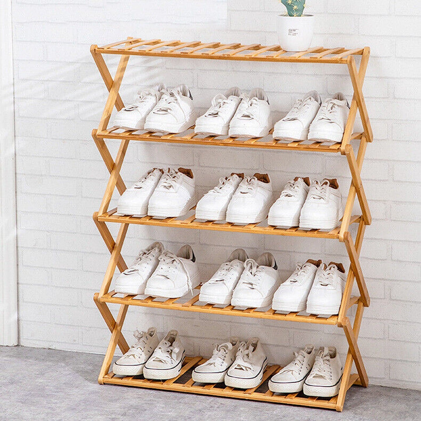 Bamboo Folding Shoe Rack with Multi-Tier Storage Shelf
