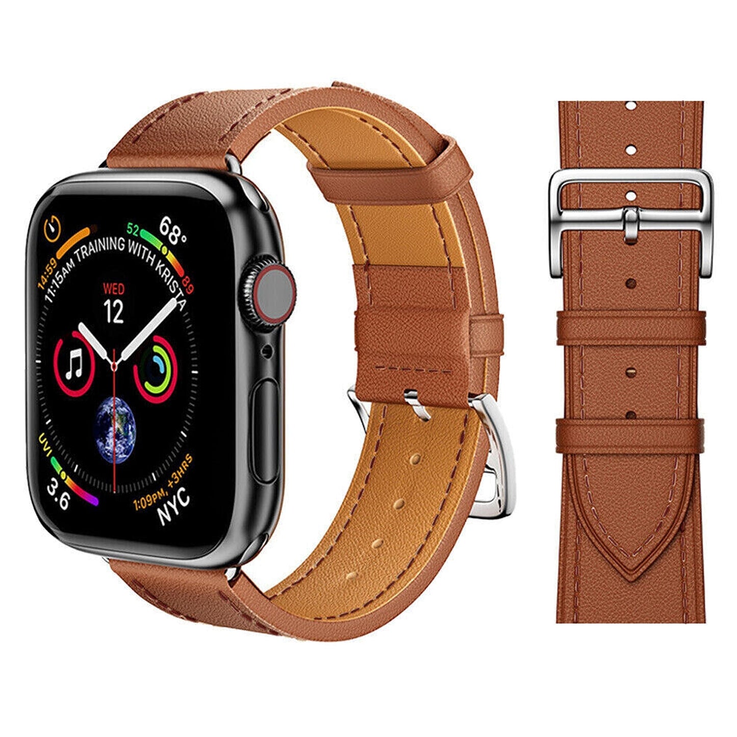 Brown Leather Strap For Apple Watch iWatch Band Series 9 8 7 6 5 4 3 SE 45 44 41