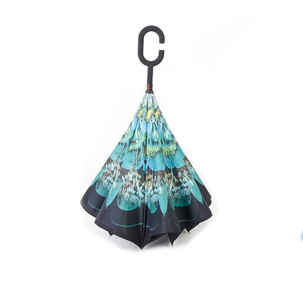 Inverted Windproof Umbrella Double Layer C Handle Reverse Design