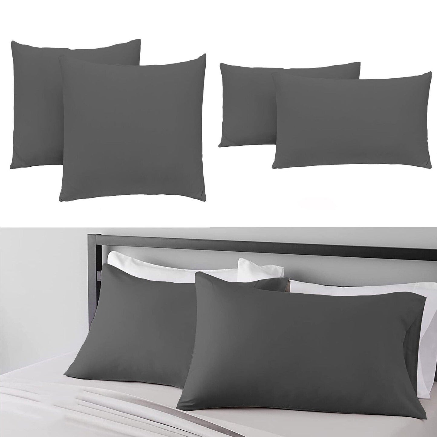 Gray 2 Pack Standard European Queen King Pillow Cases