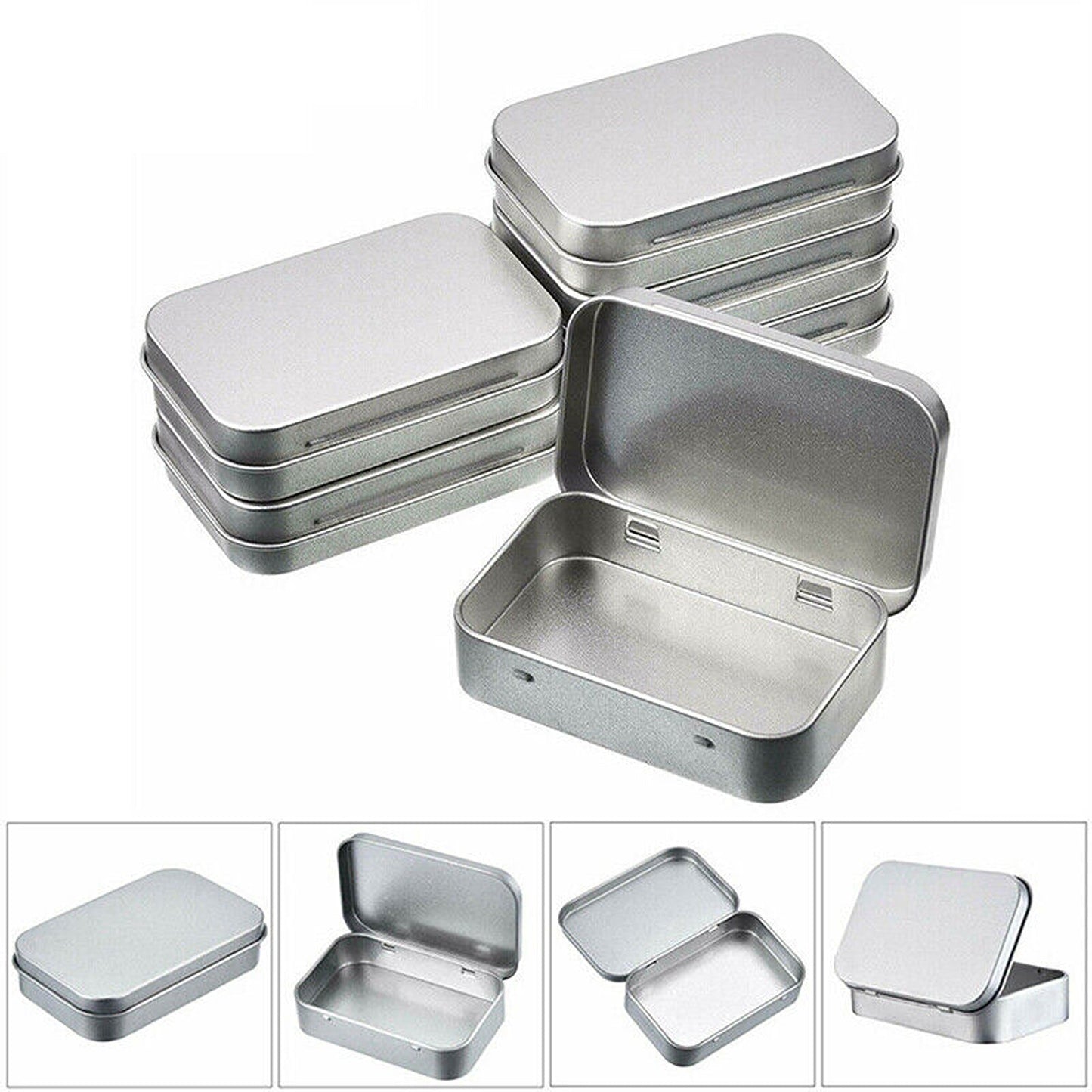 Set of 6 Metal Hinged Tin Boxes for Small Storage Solutions
