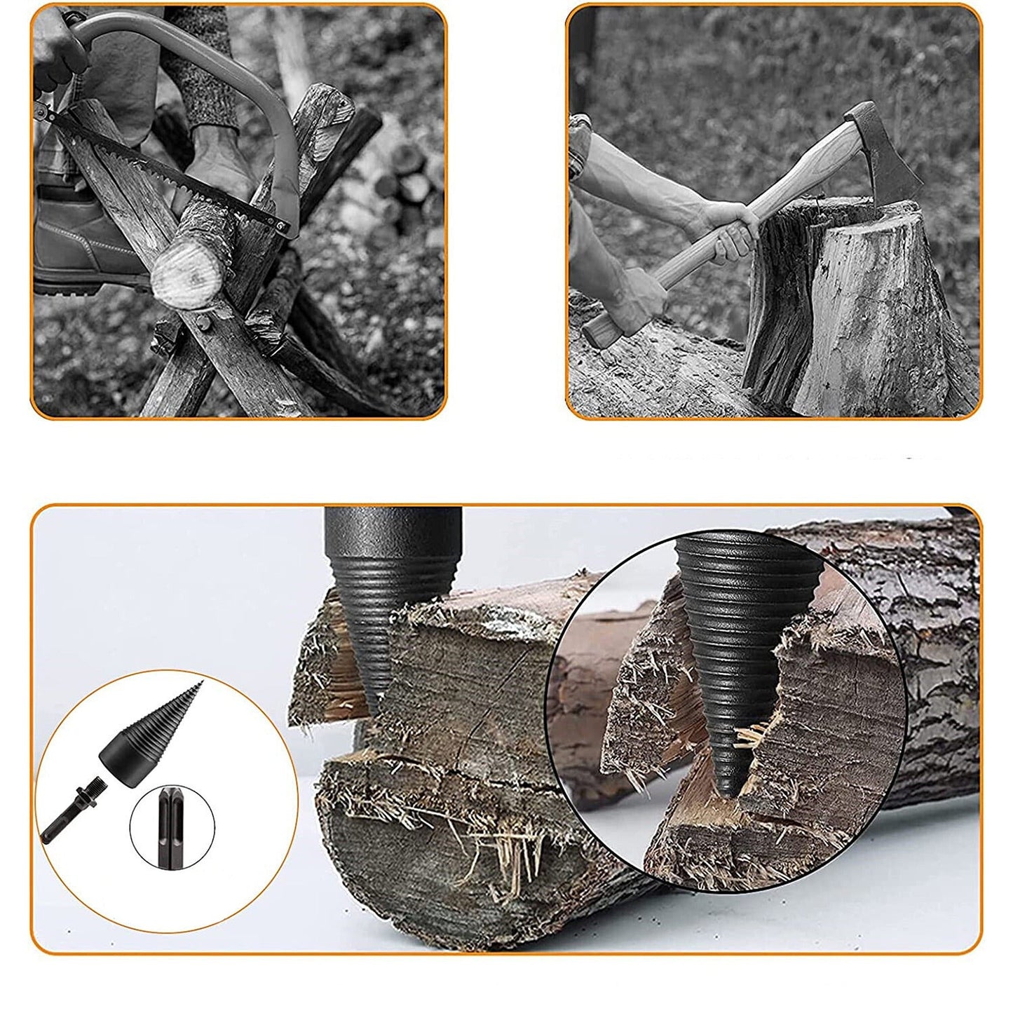 4pcs Hex Shank Firewood Drill Bit Wood Log Splitter Screw Cone