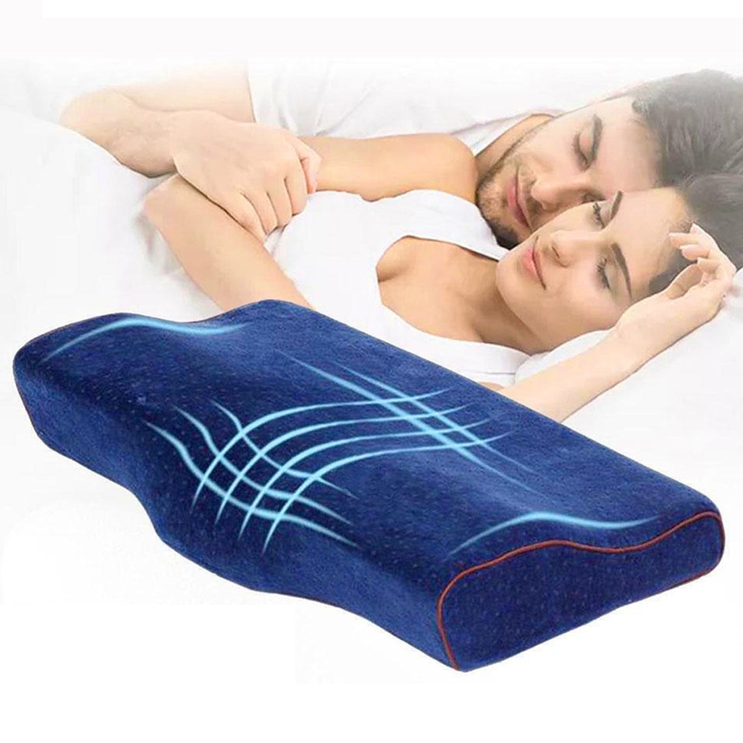 Navy Memory Foam Orthopedic Pillow Neck Shoulder Support Cushion