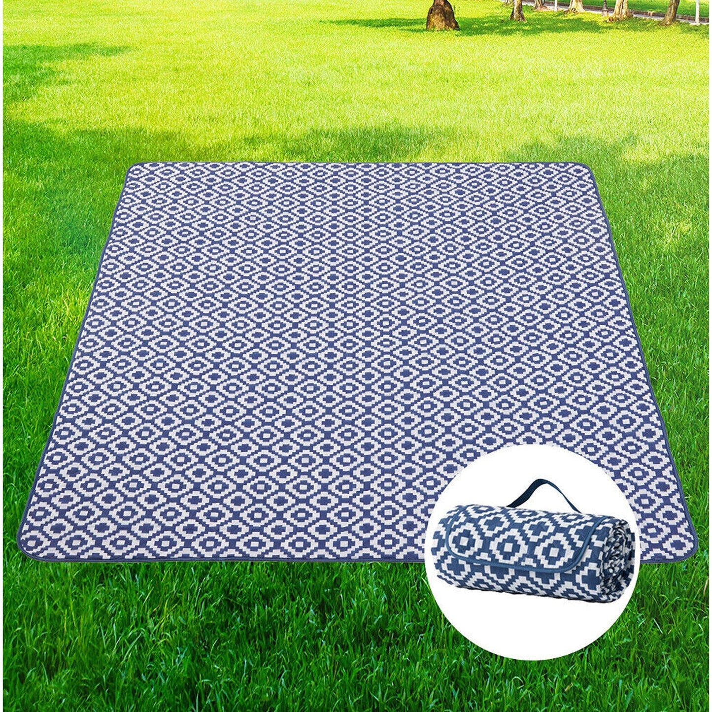 Blue Pixel Large Waterproof Picnic Mat Outdoor Camping Beach Fleece Rug