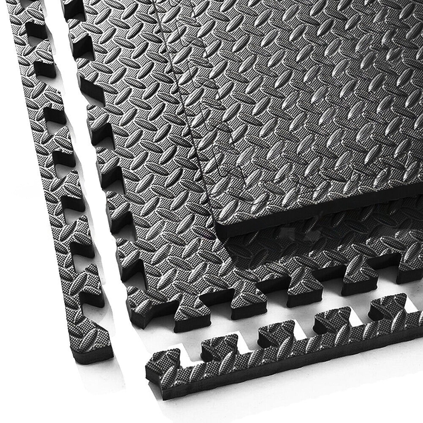 4pcs Heavy Duty Gym Flooring EVA Foam Mat Interlocking Tiles in Black and Grey