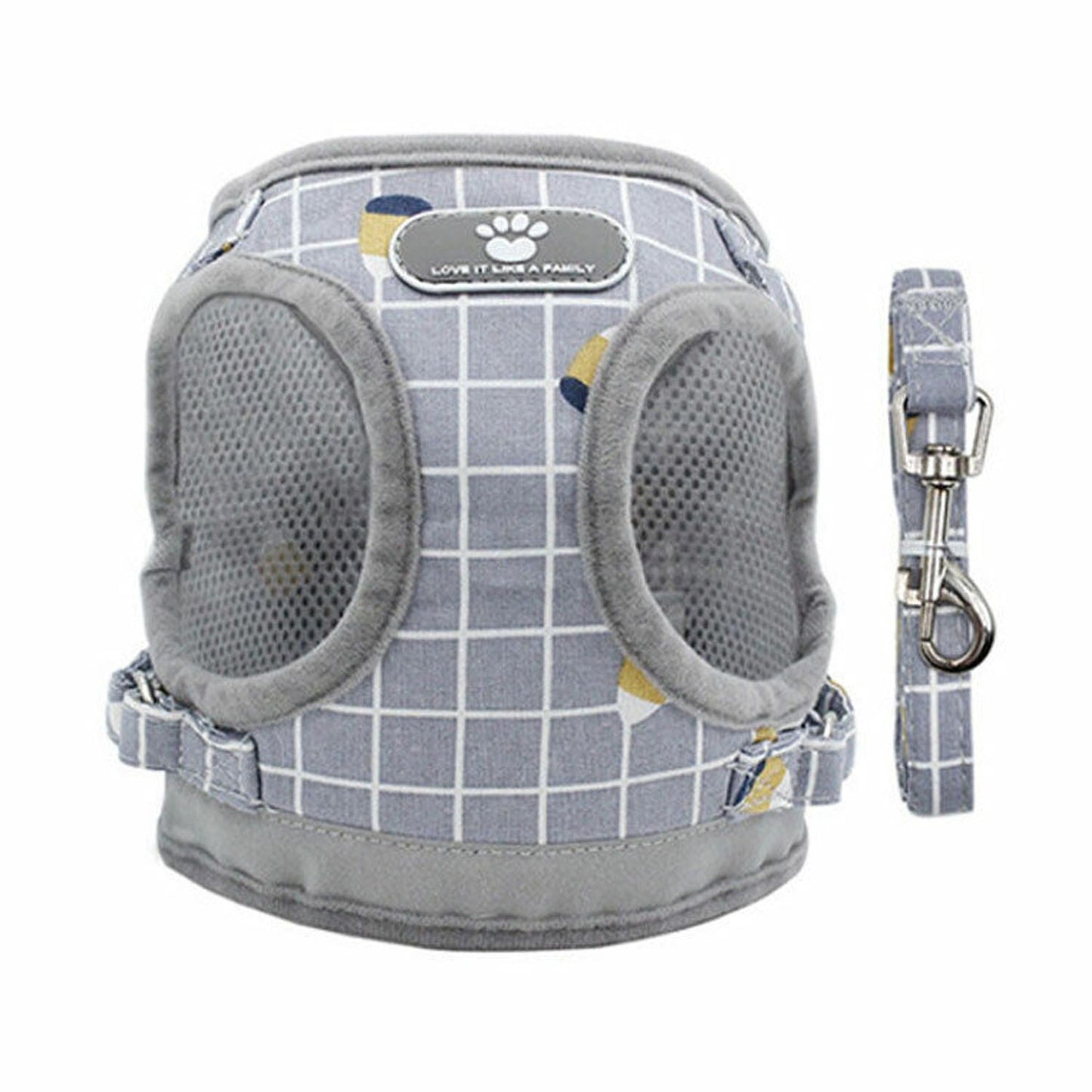 Grey Adjustable Mesh Pet Vest Harness for Cats and Dogs