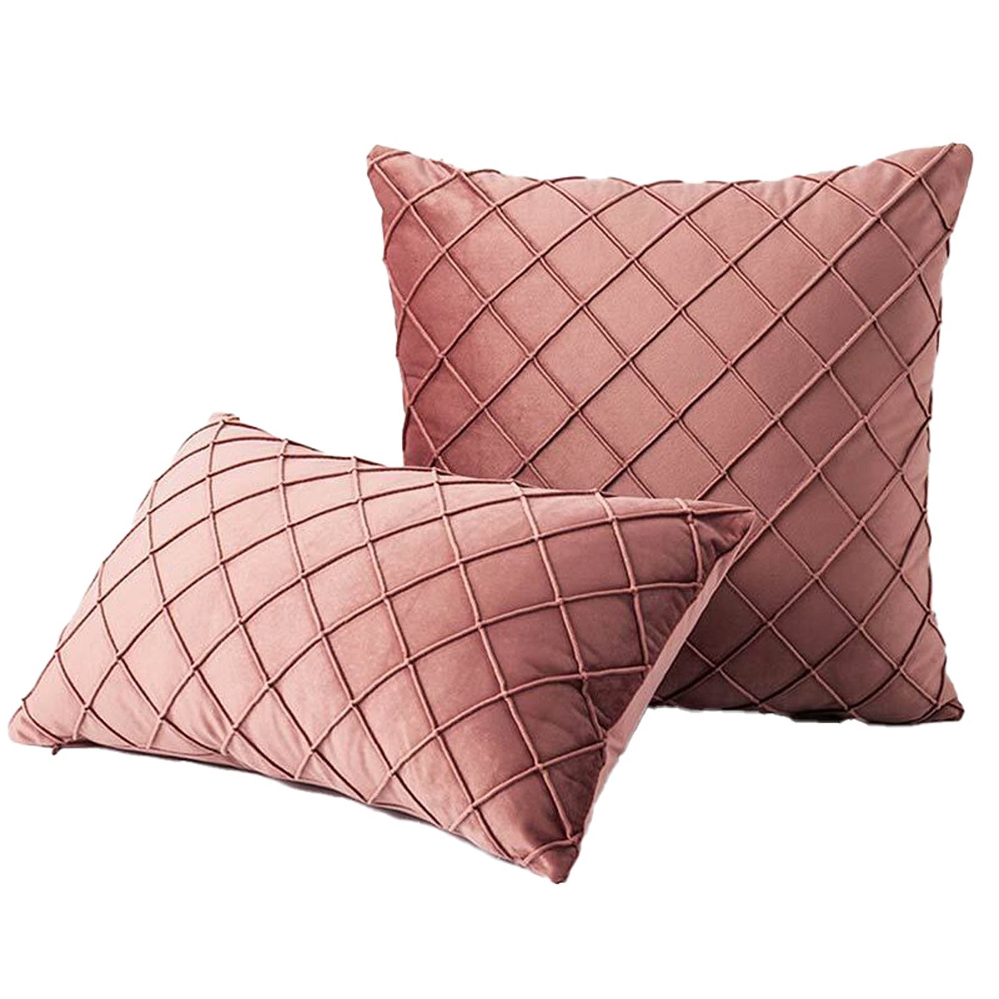 Rosy Brown Throw Pillow Case Velvet Cushion Cover Diamond Pleated