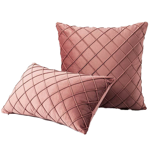 Rosy Brown Throw Pillow Case Velvet Cushion Cover Diamond Pleated