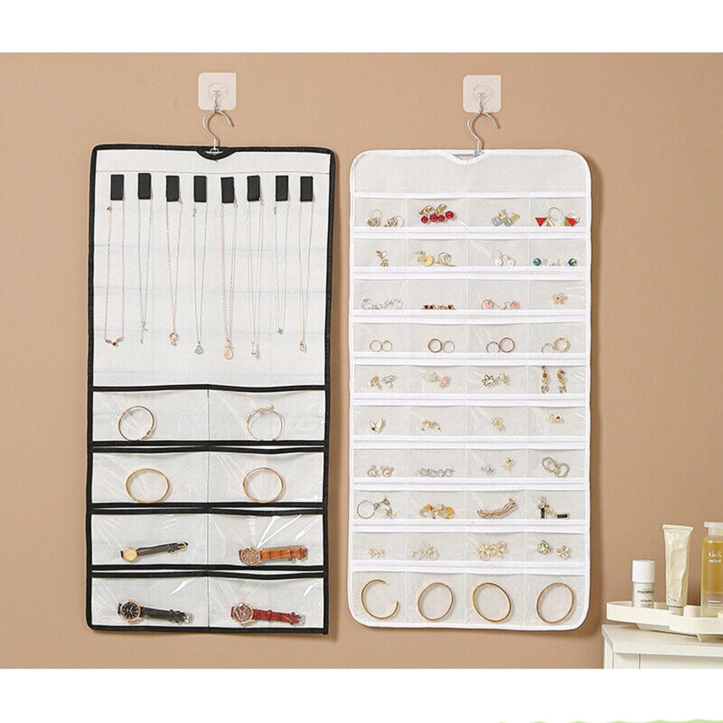 White Jewelry Organizer Holder with Hanging Earring Display