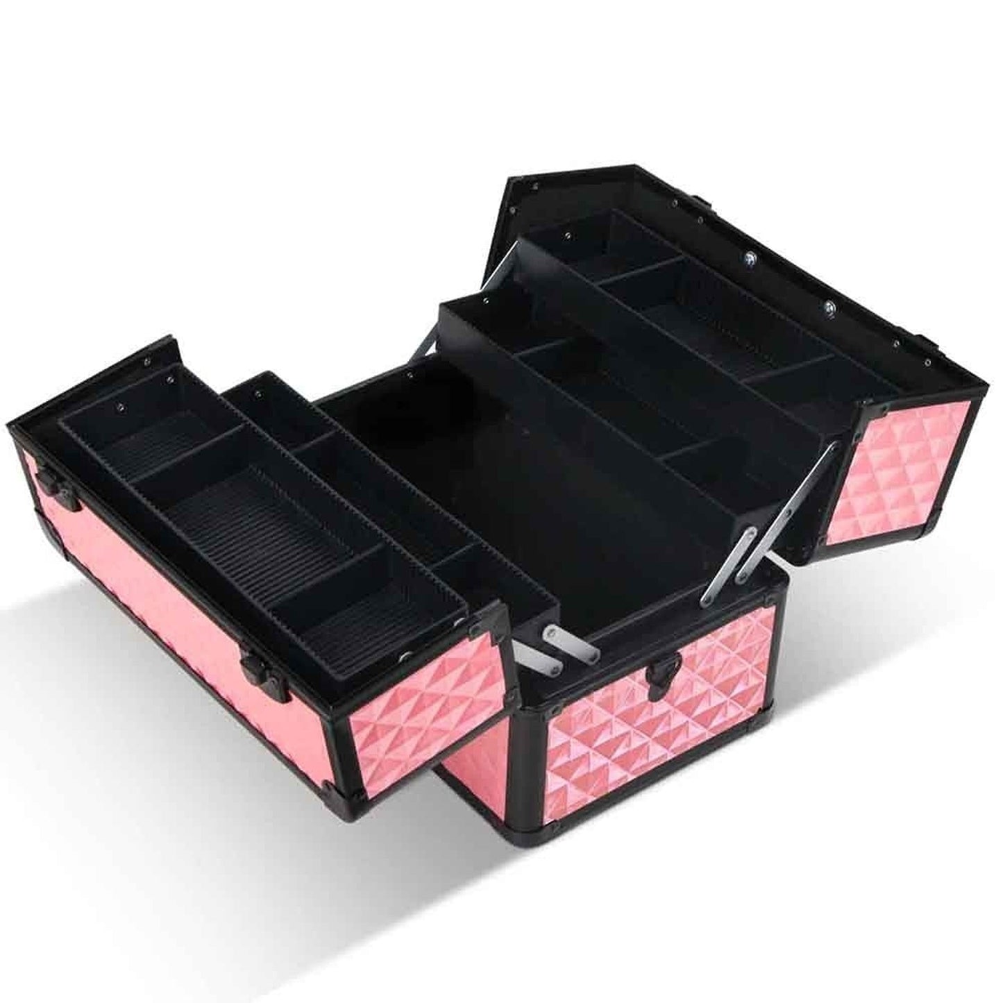 Portable Diamond Pattern Beauty Makeup Cosmetic Case with Carry Strap