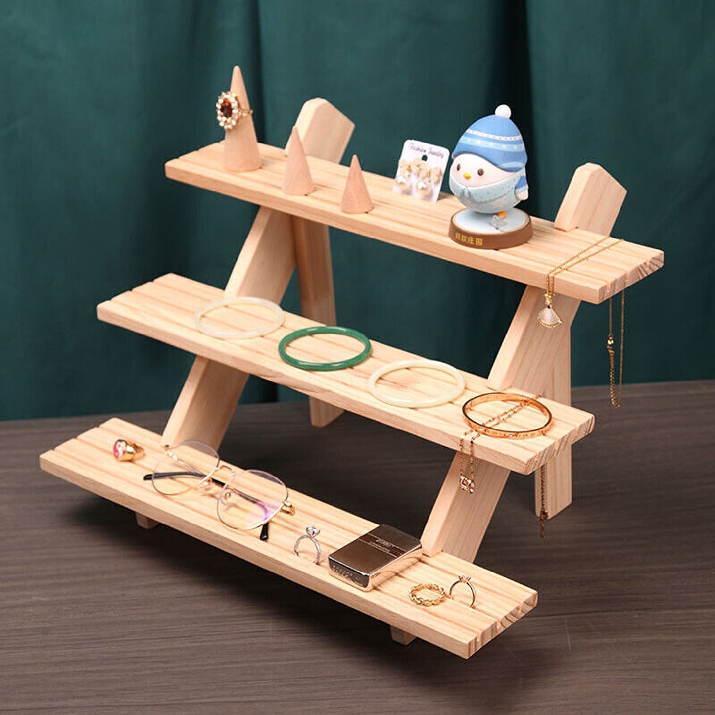 Wooden Jewelry Display Rack for Earrings Rings and Watches