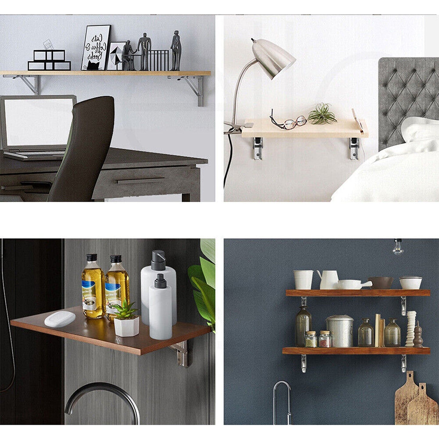 2pcs Stainless Steel Wall Shelf Bracket Folding Heavy Duty