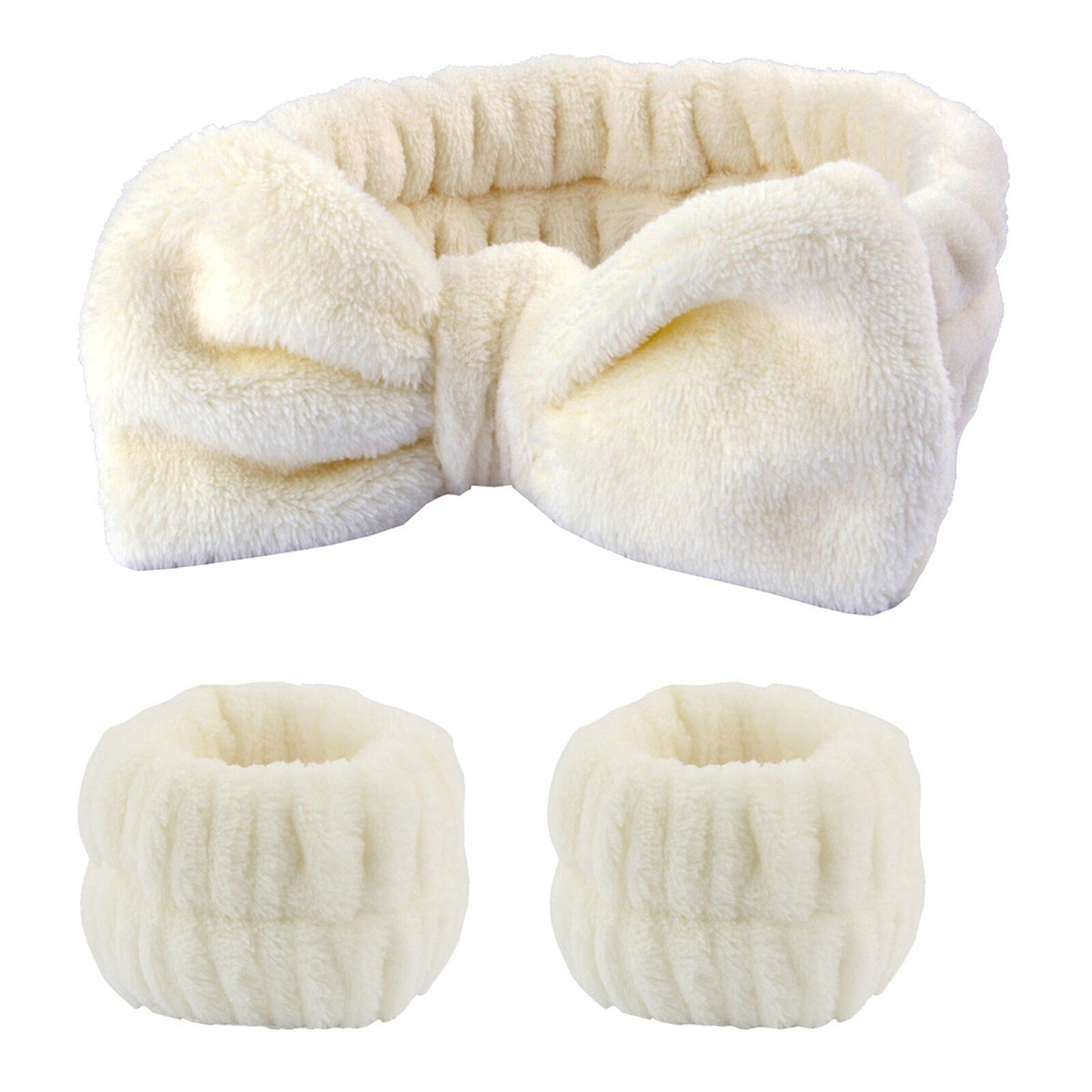 Absorbent Spa Wristbands and Headband Set for Face Washing