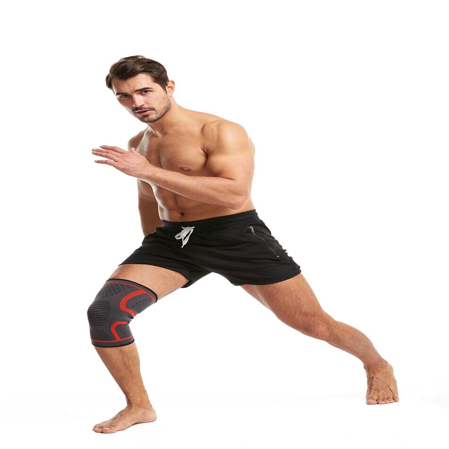 Red Elastic Nylon Knee Support Braces for Fitness and Cycling