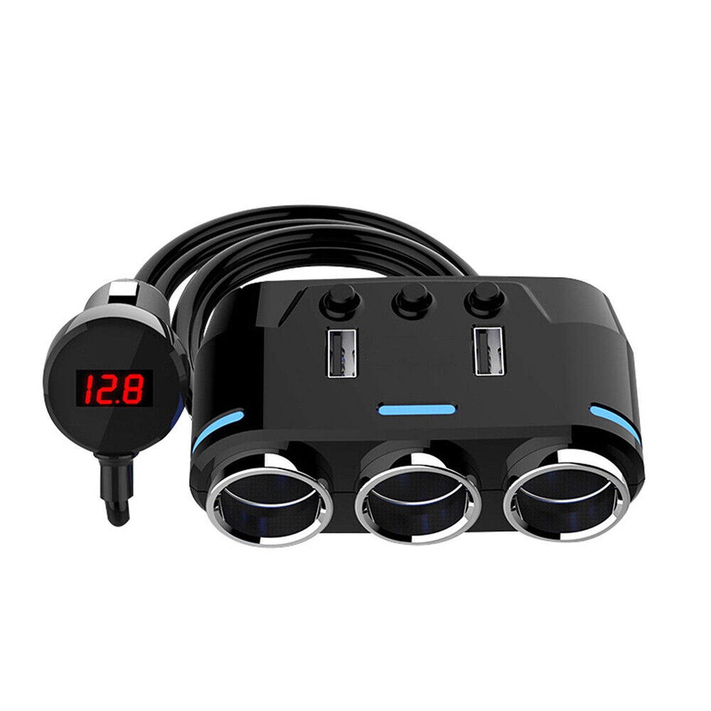 3-Way Multi Car Socket with Dual USB Power Adapter Splitter
