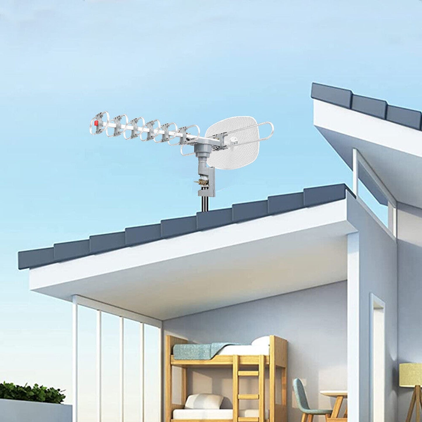 Outdoor Rotating Digital TV Antenna with UHF VHF Amplifier for Enhanced Signal
