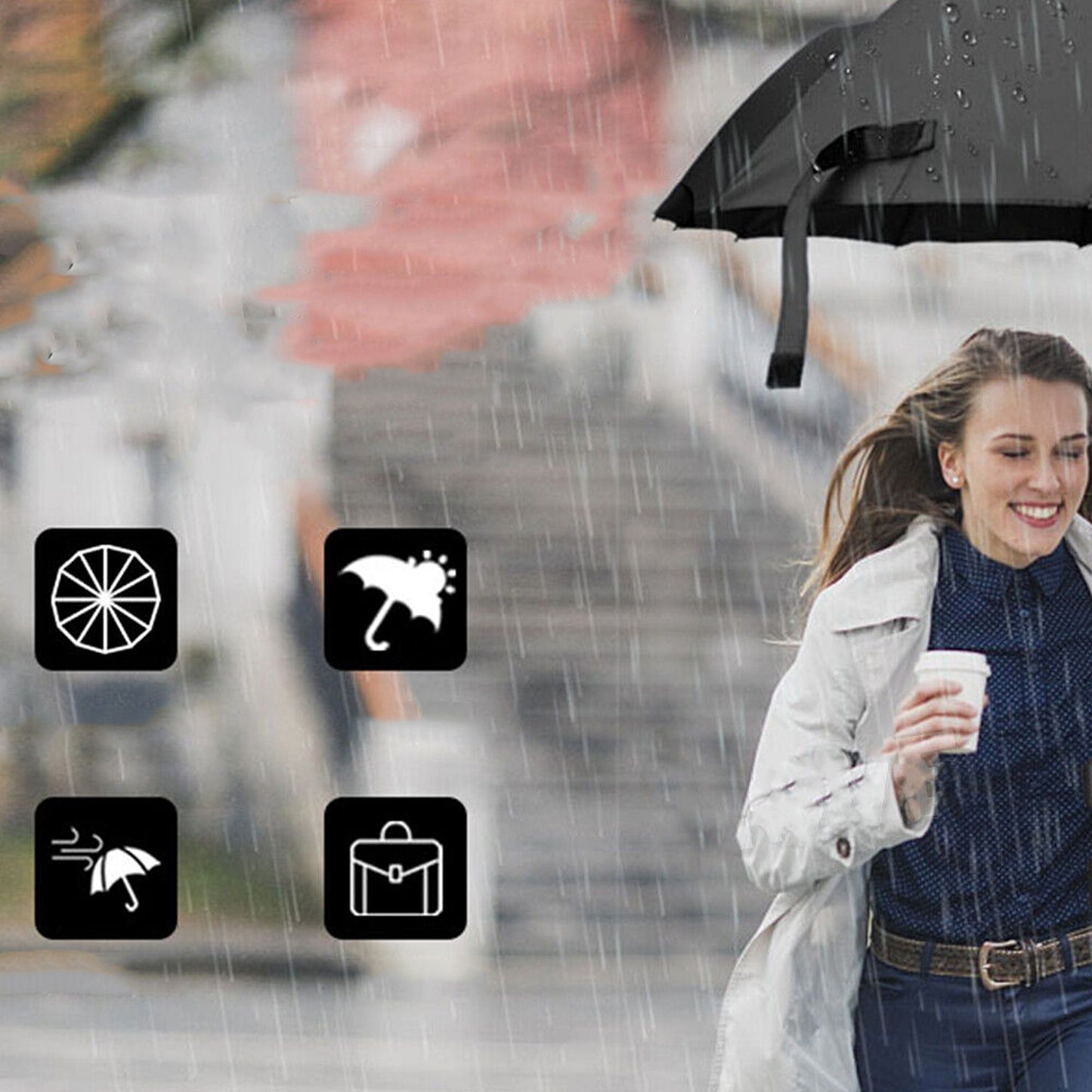 Compact Folding Umbrella Automatic Windproof With Fiberglass 12 Ribs