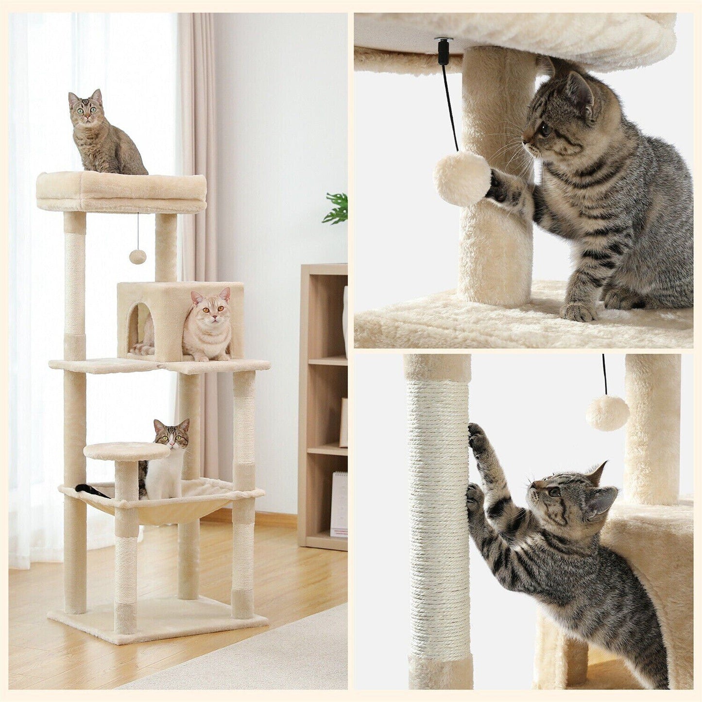 143cm Cats Condo House Cat Tree Tower with Scratching Post and Toys