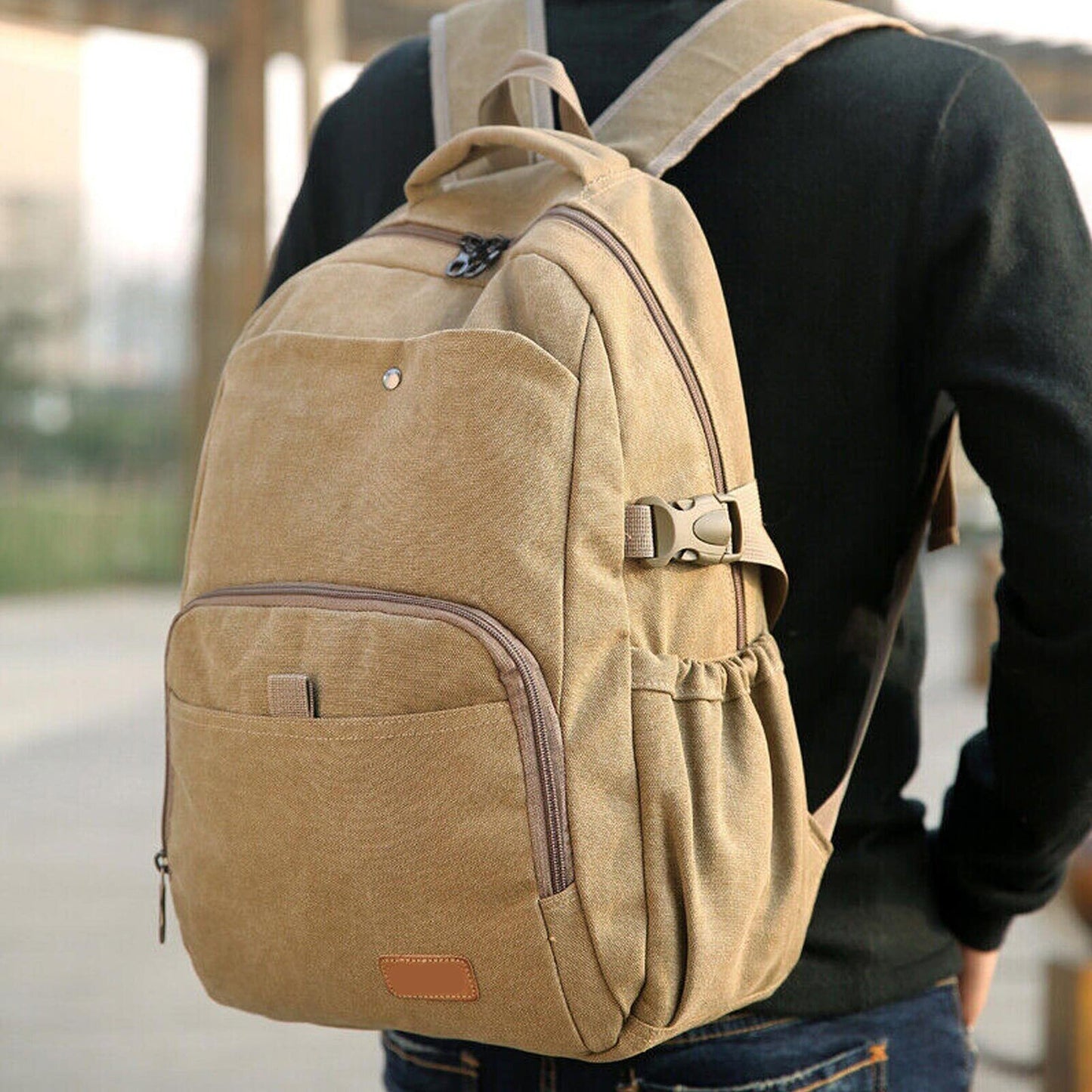 Large Canvas Backpack for Laptops School Travel Bag for Men and Women