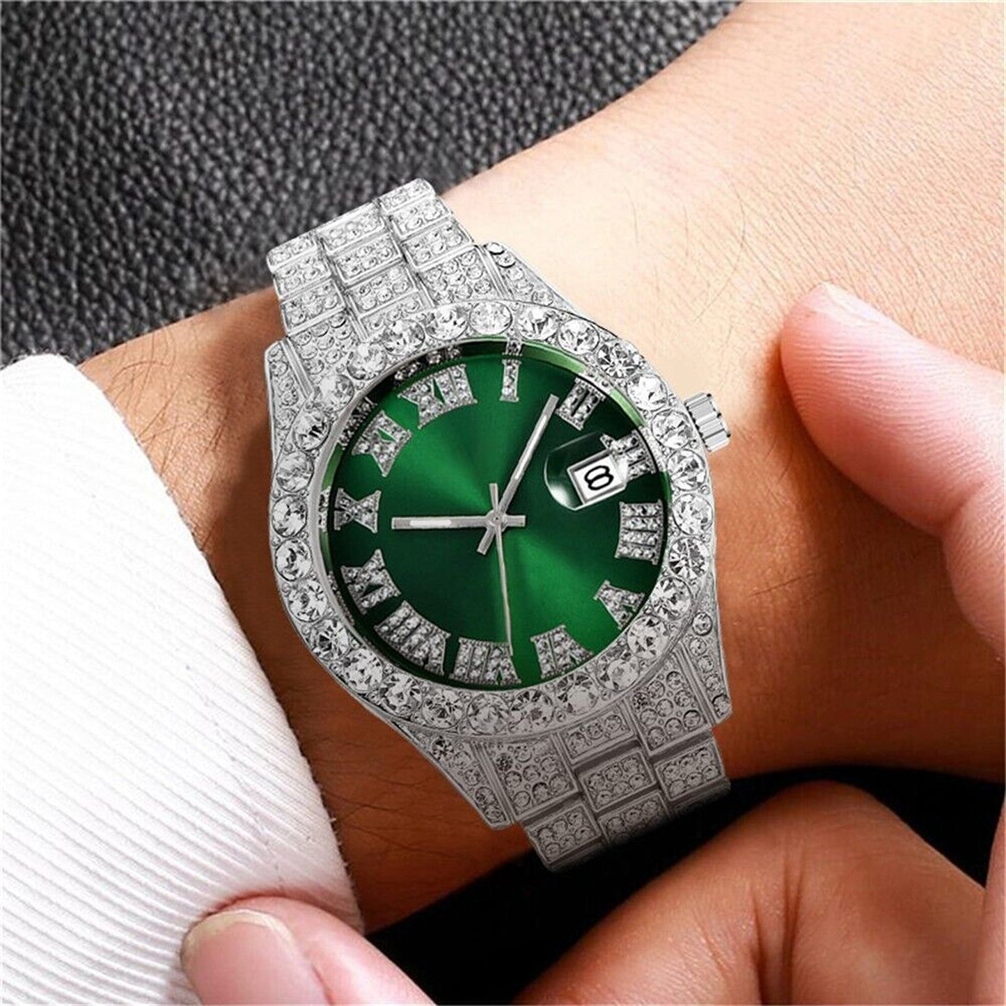 Men Luxury Hip Hop Watch Iced Bling Diamond with Stainless Steel Band