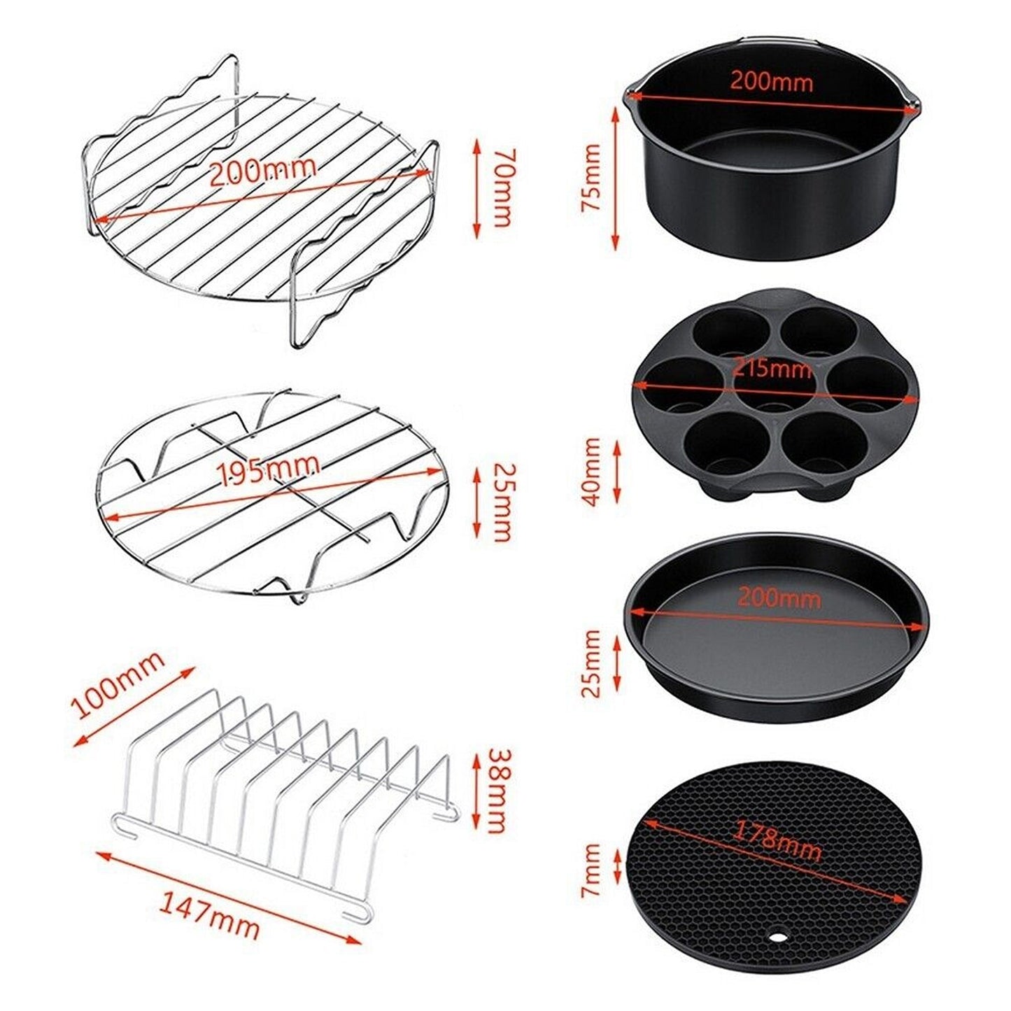 14-Piece Air Fryer Accessory Set BBQ Dish Rack and Baking Kit for 8in Fryers
