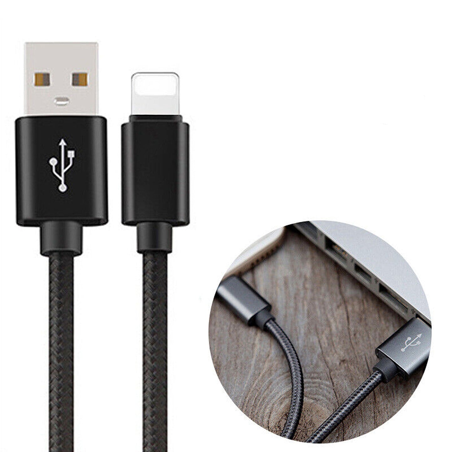Black Fast Charging Nylon Micro USB Cable for iOS iPhone