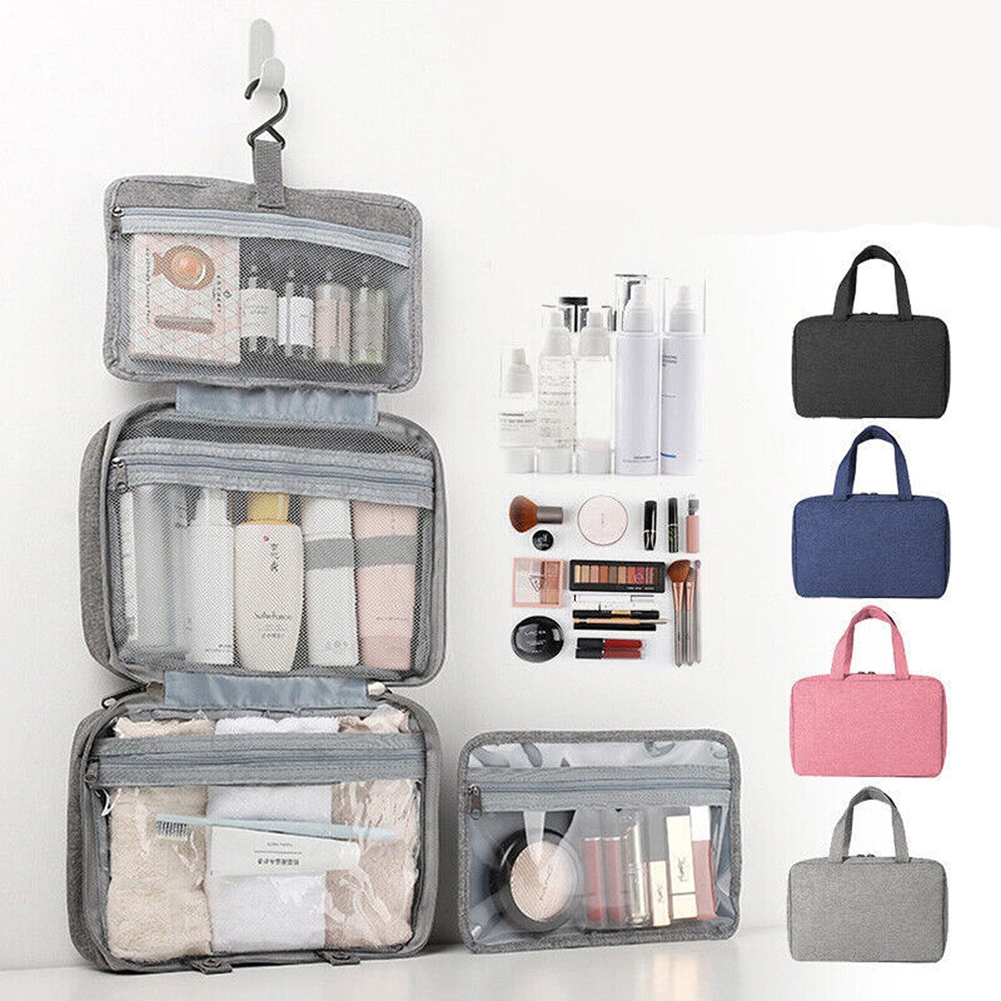 Large Travel Toiletry Organizer with Hanging Hook Cosmetic Makeup Bag