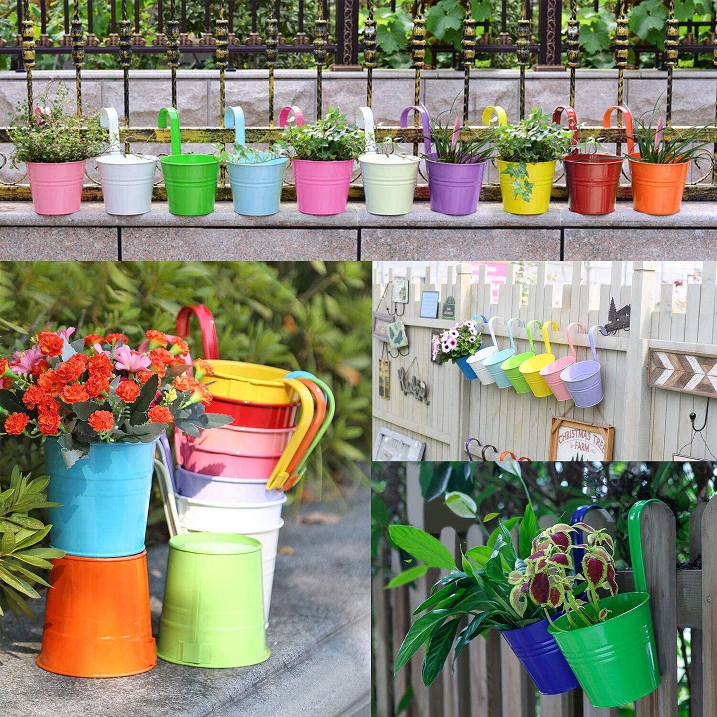10pcs Iron Hanging Flower Pots with Detachable Hooks for Balcony Garden